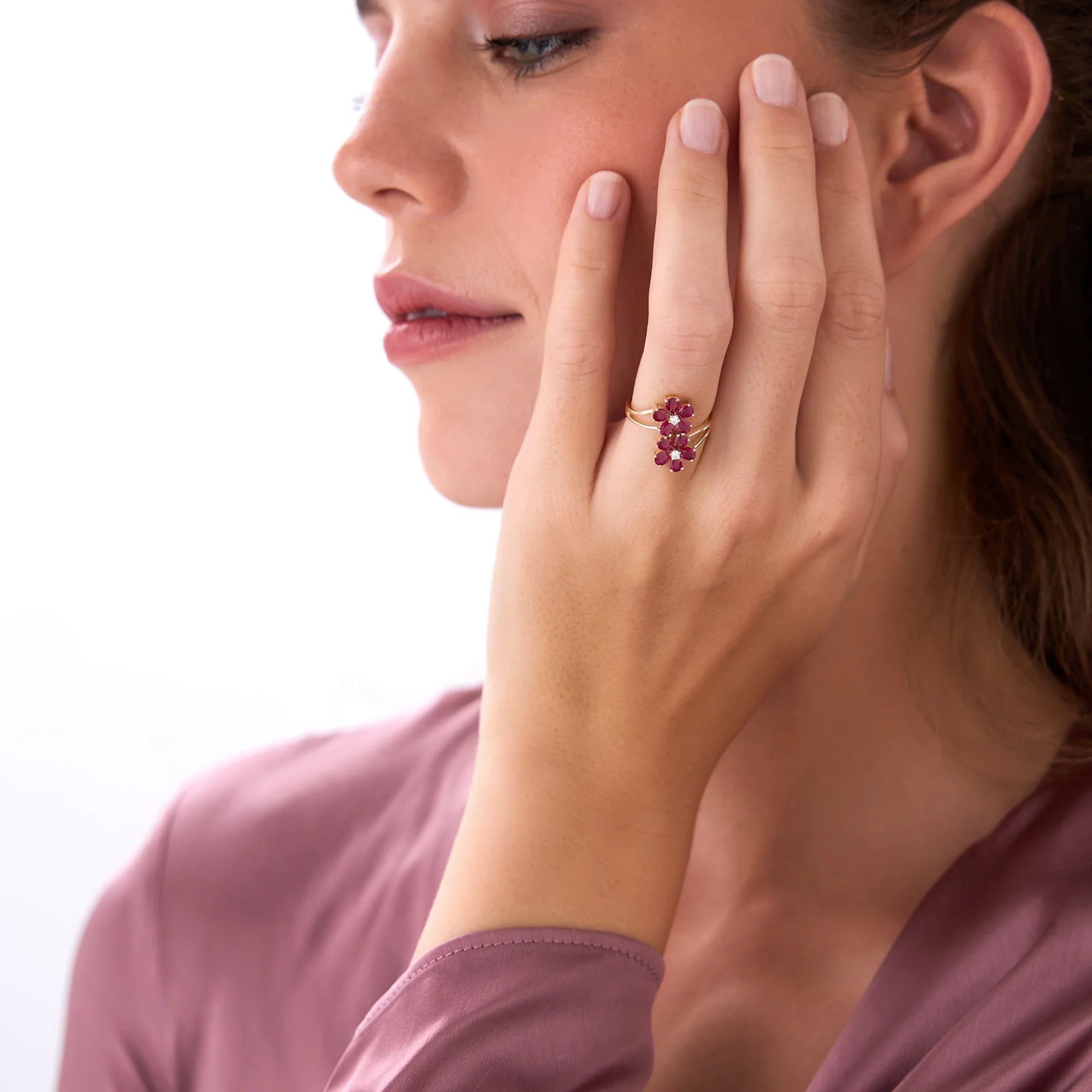 14k Ruby Flower Diamond Accent Ring - Image 3
