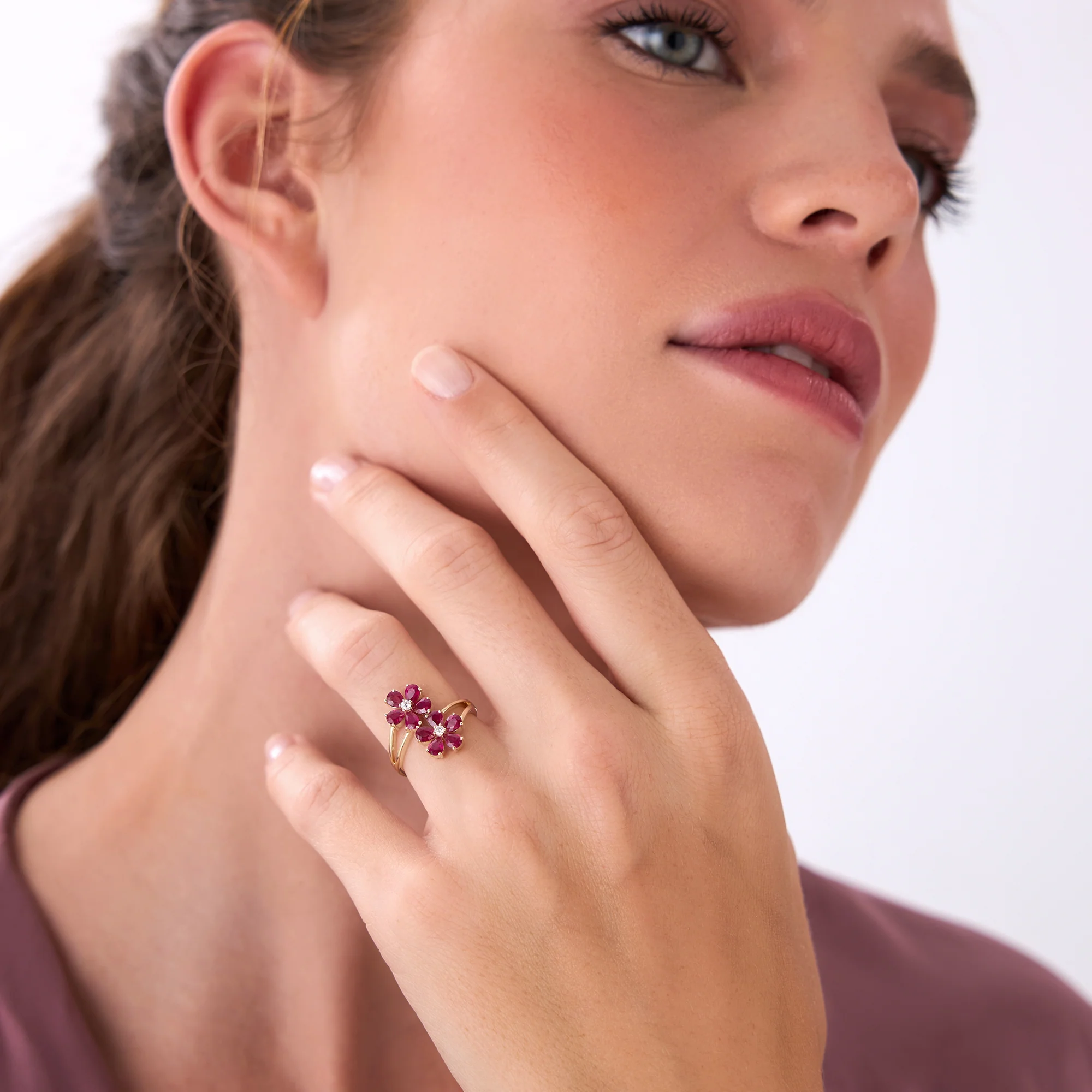 14k Ruby Flower Diamond Accent Ring - Image 4