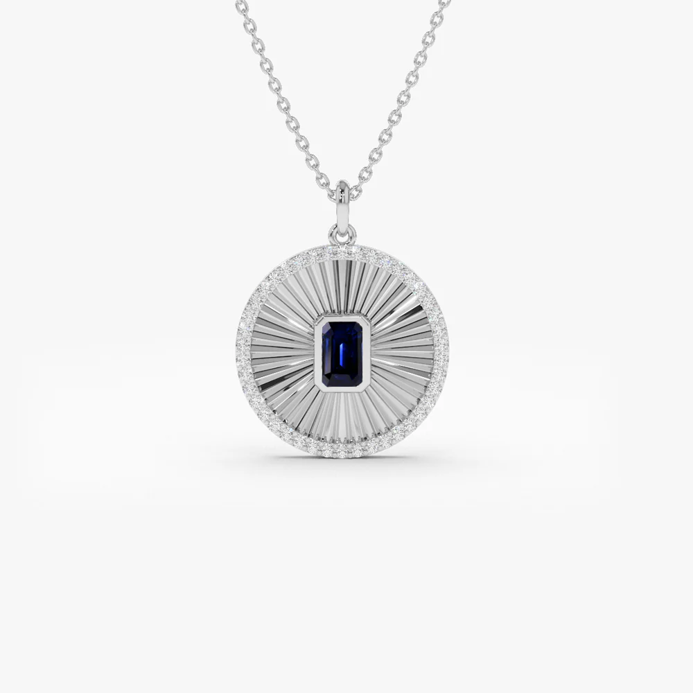 14K Sapphire and Diamond Medallion Necklace - Image 3