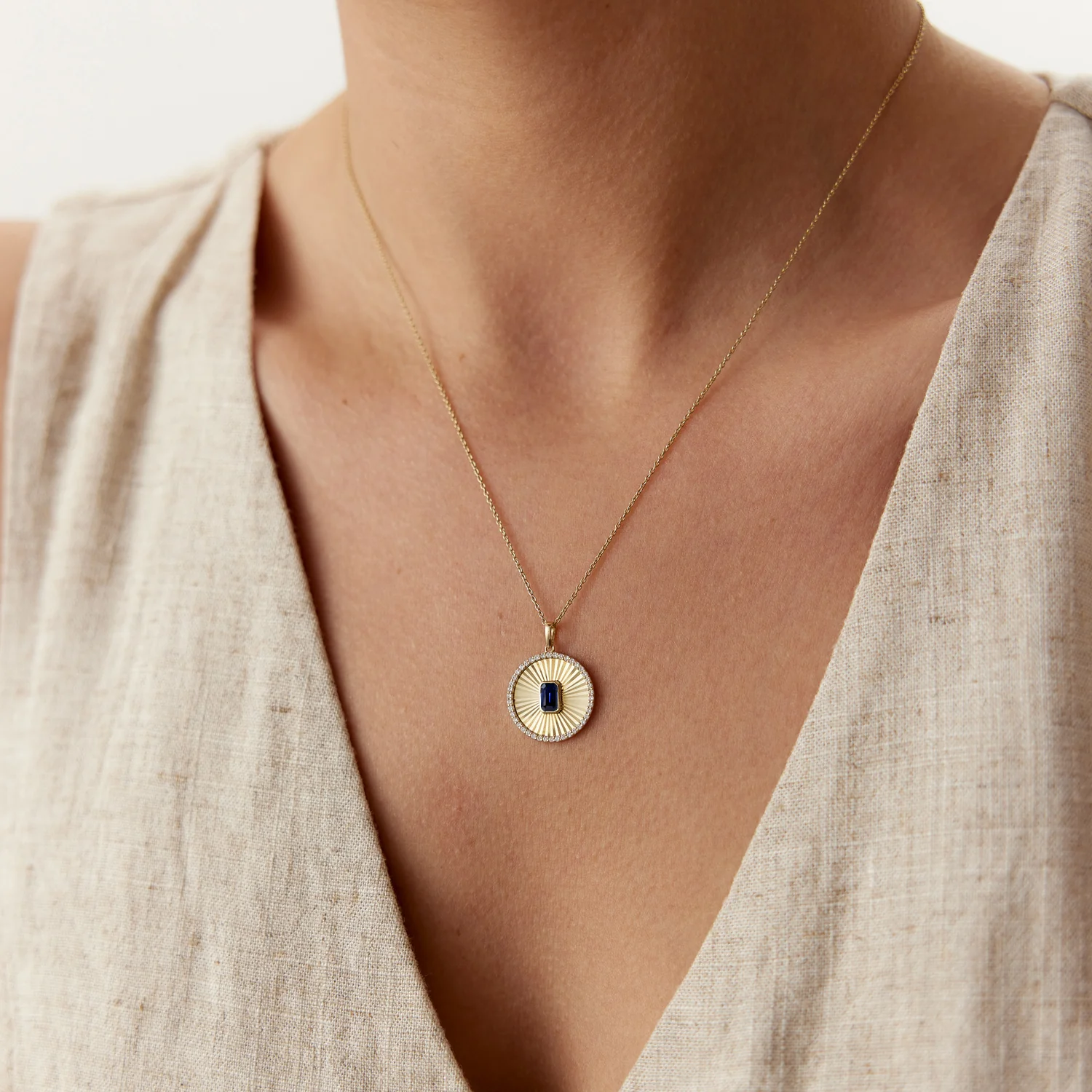 14K Sapphire and Diamond Medallion Necklace - Image 4