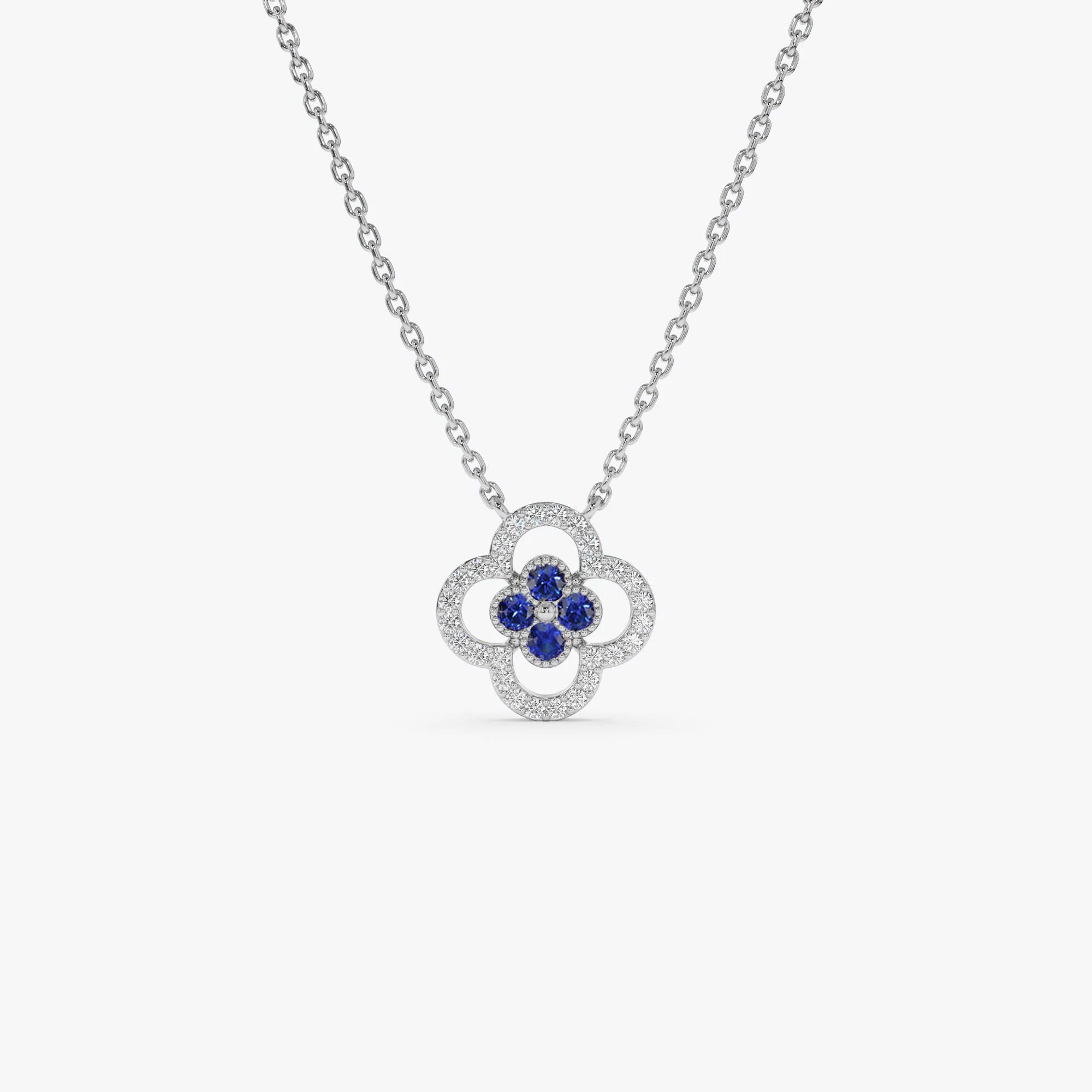 14k Sapphire Clover Necklace in Halo Setting - Image 6
