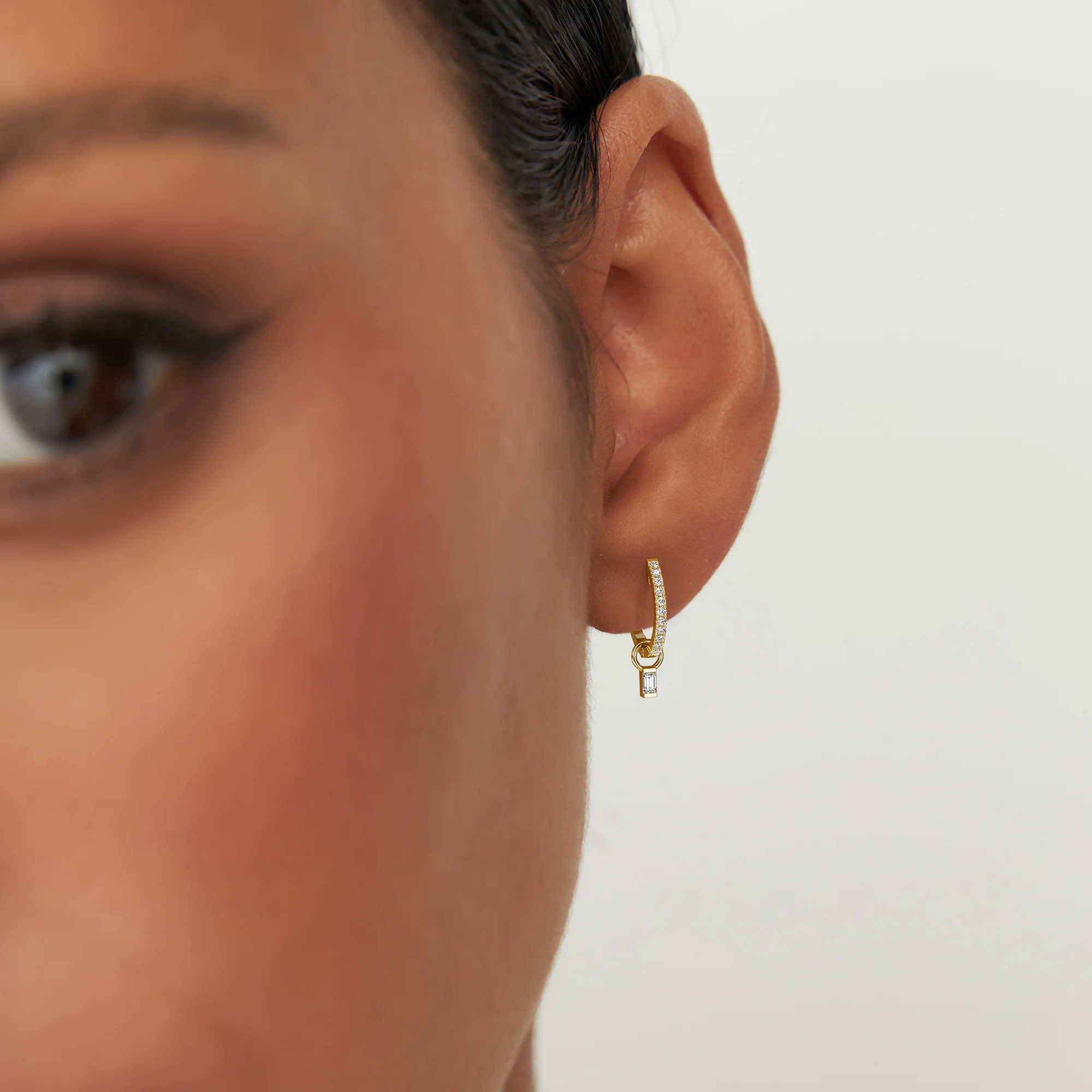 14k Single Baguette Hoop Charm - Image 2