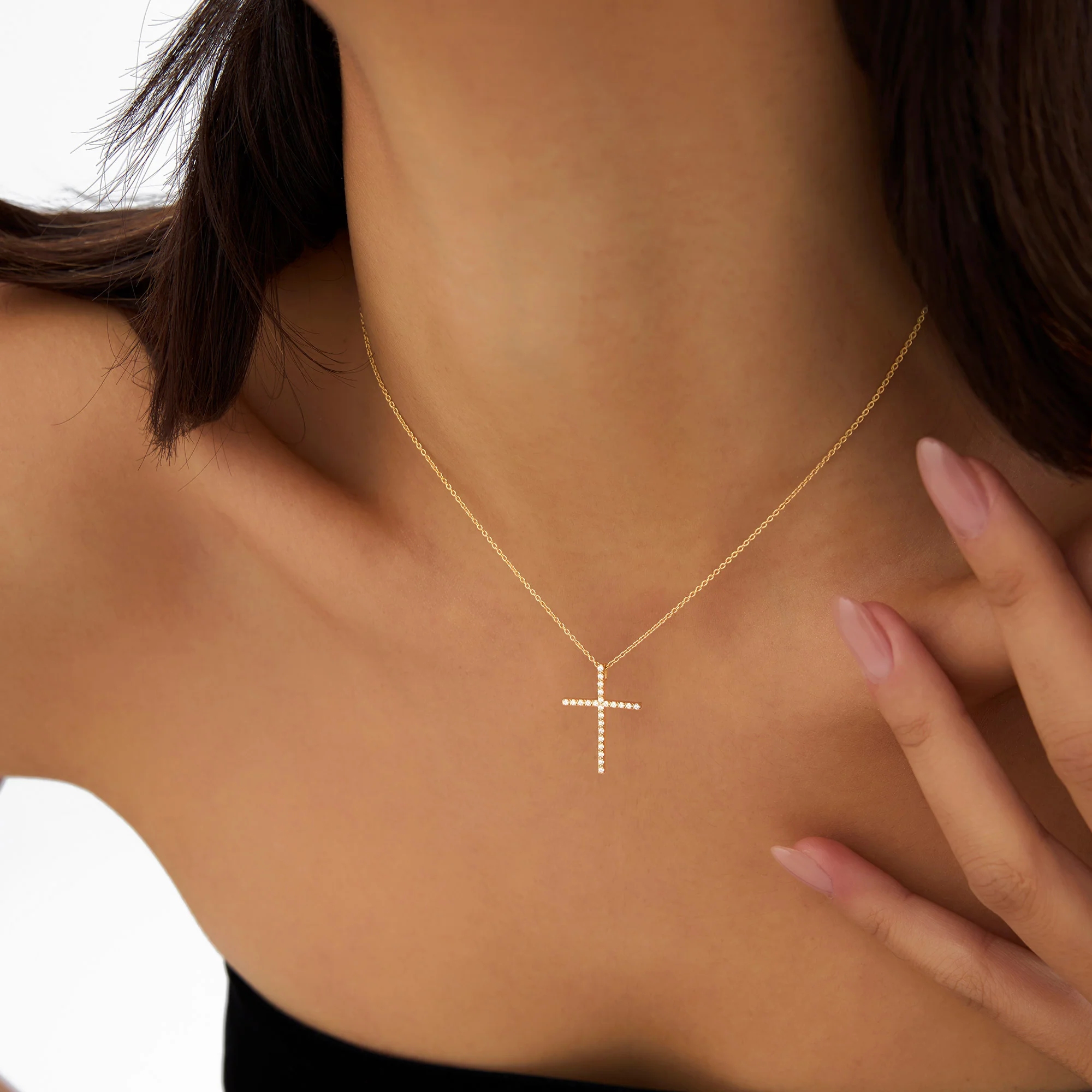 14k Single Shared Prong Diamond Cross - Image 2