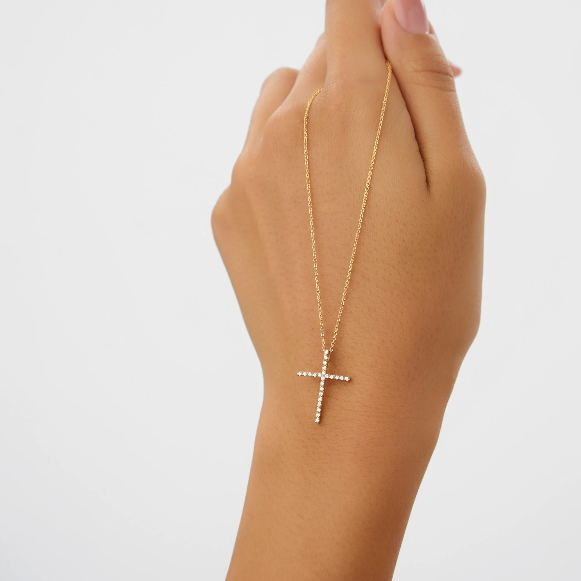 14k Single Shared Prong Diamond Cross - Image 4