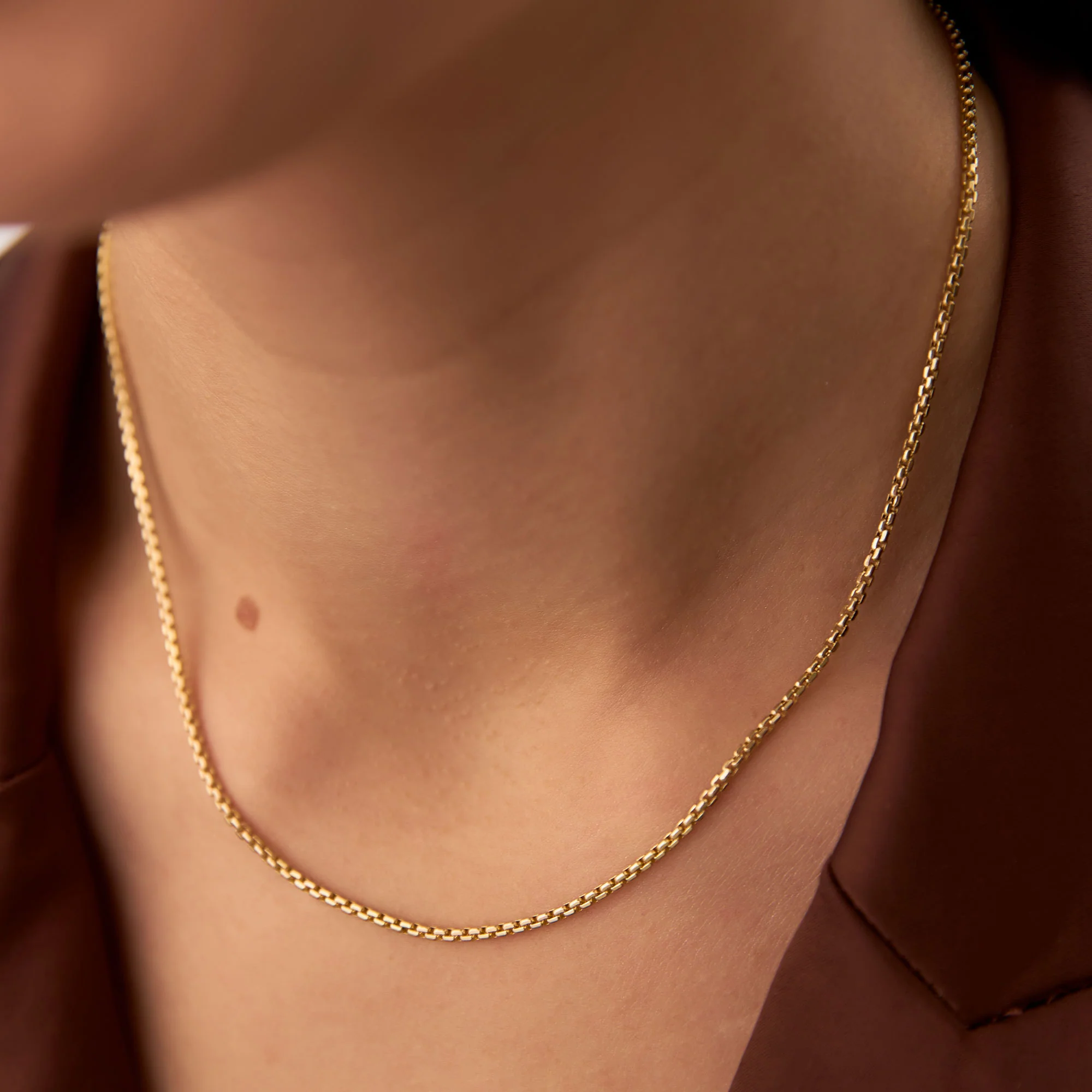 14K Gold Box Chain Necklace 1.25mm - Image 5