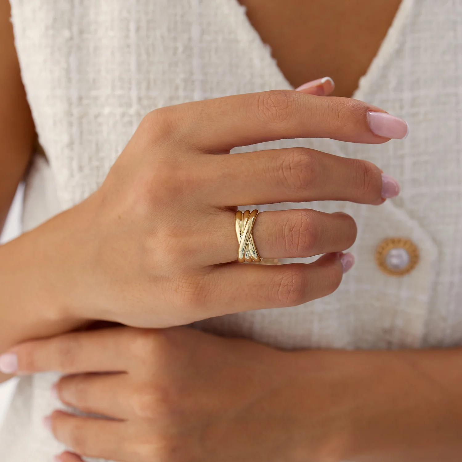 14k Solid Gold Multi-strand Crossover Ring - Image 4