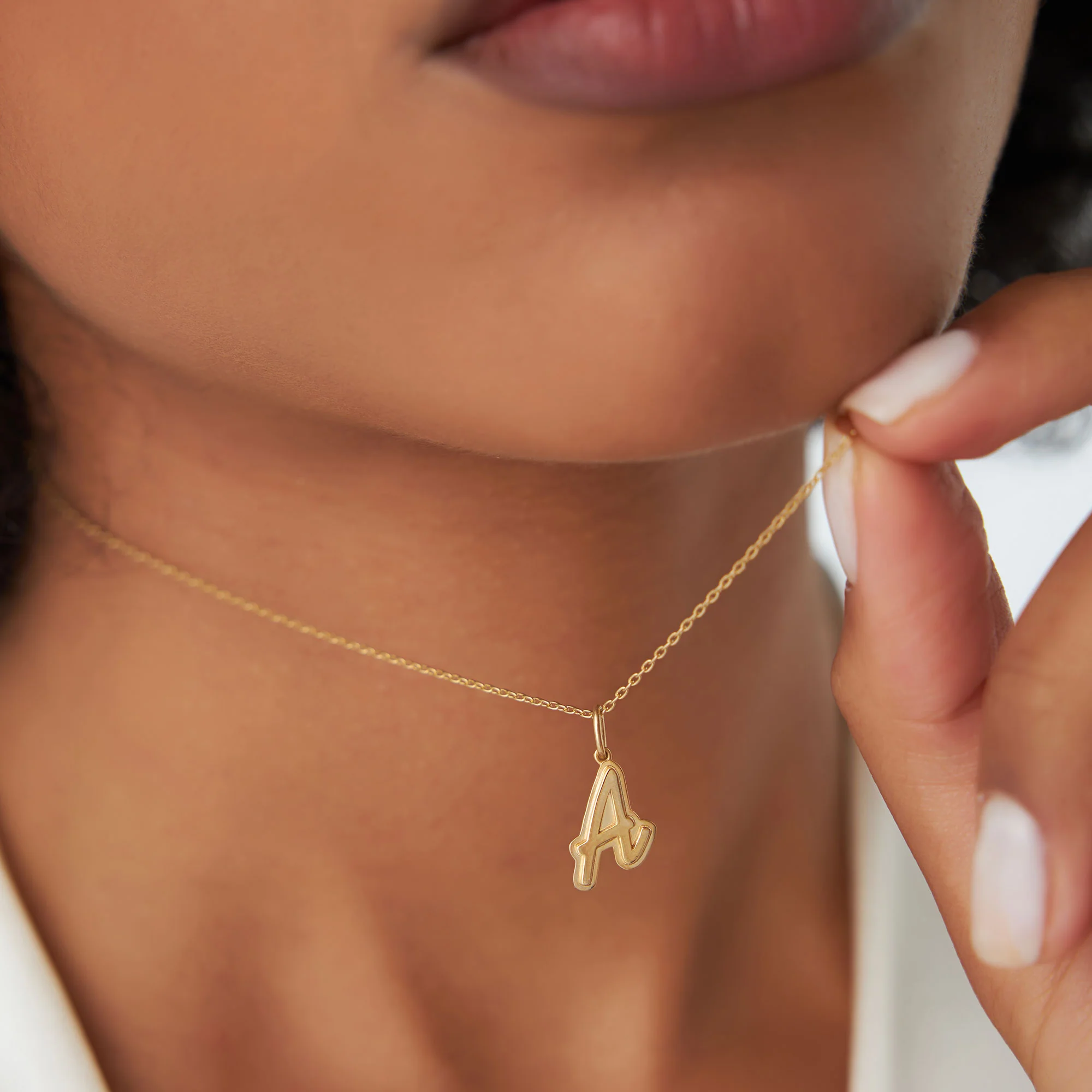 14K Solid Gold Script Font Initial Layered 3D Necklace - Image 2