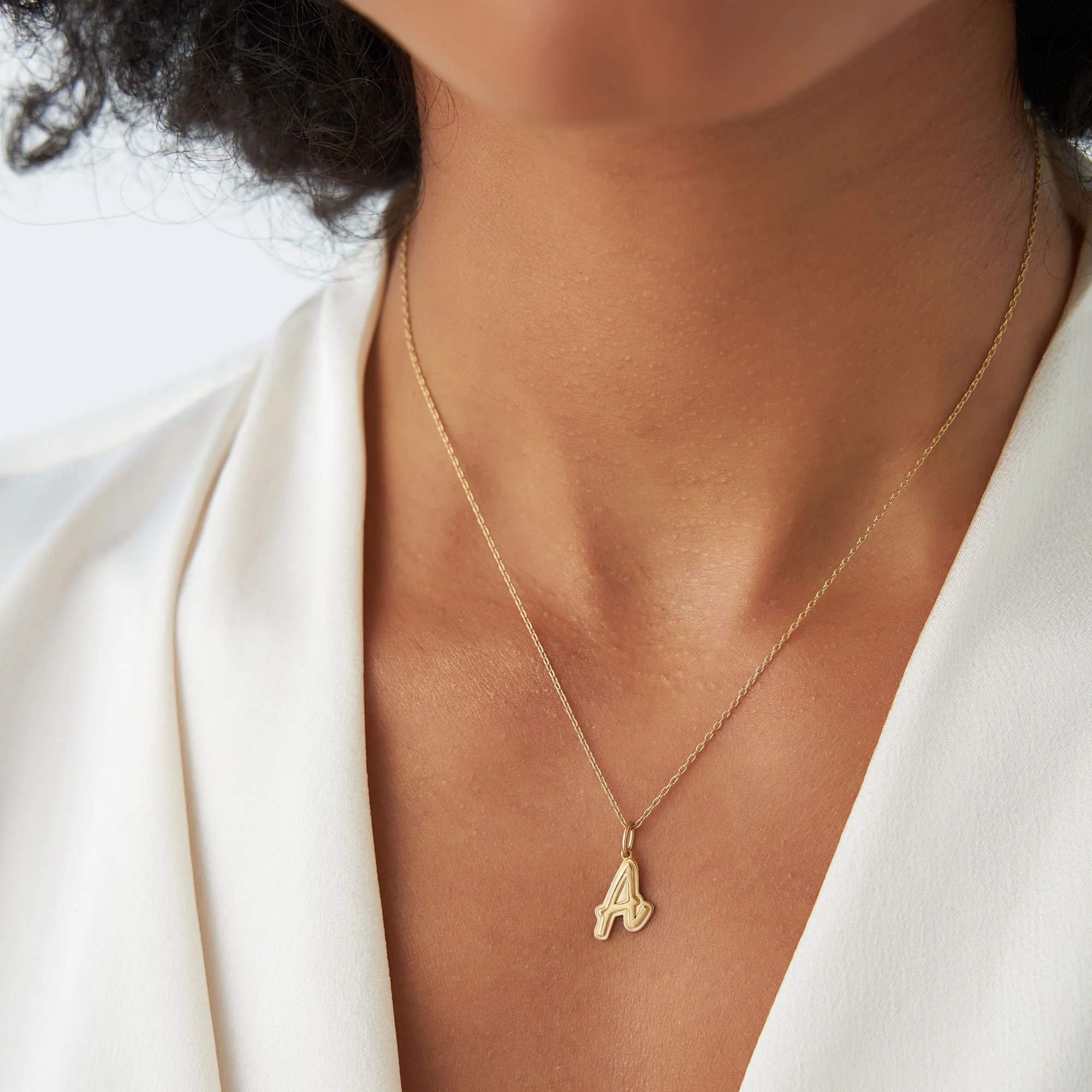 14K Solid Gold Script Font Initial Layered 3D Necklace - Image 3