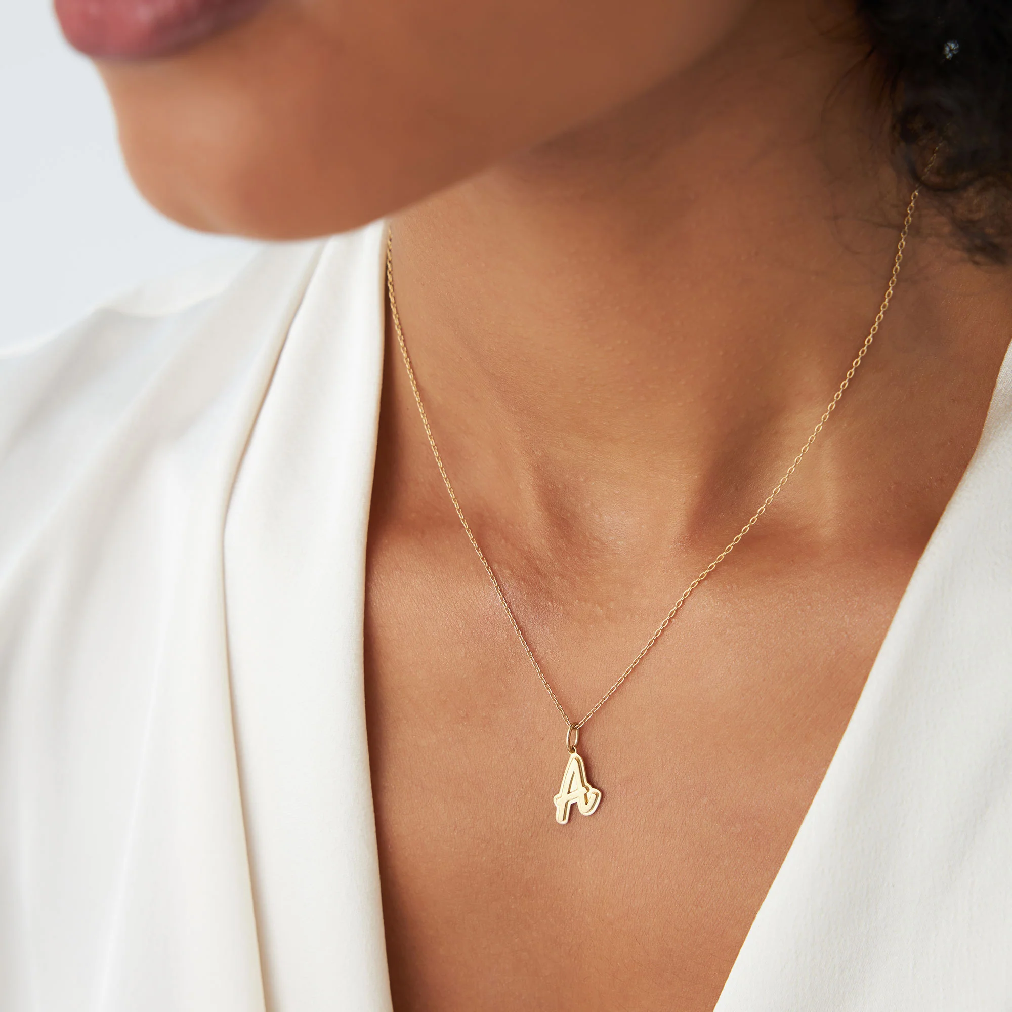 14K Solid Gold Script Font Initial Layered 3D Necklace - Image 4