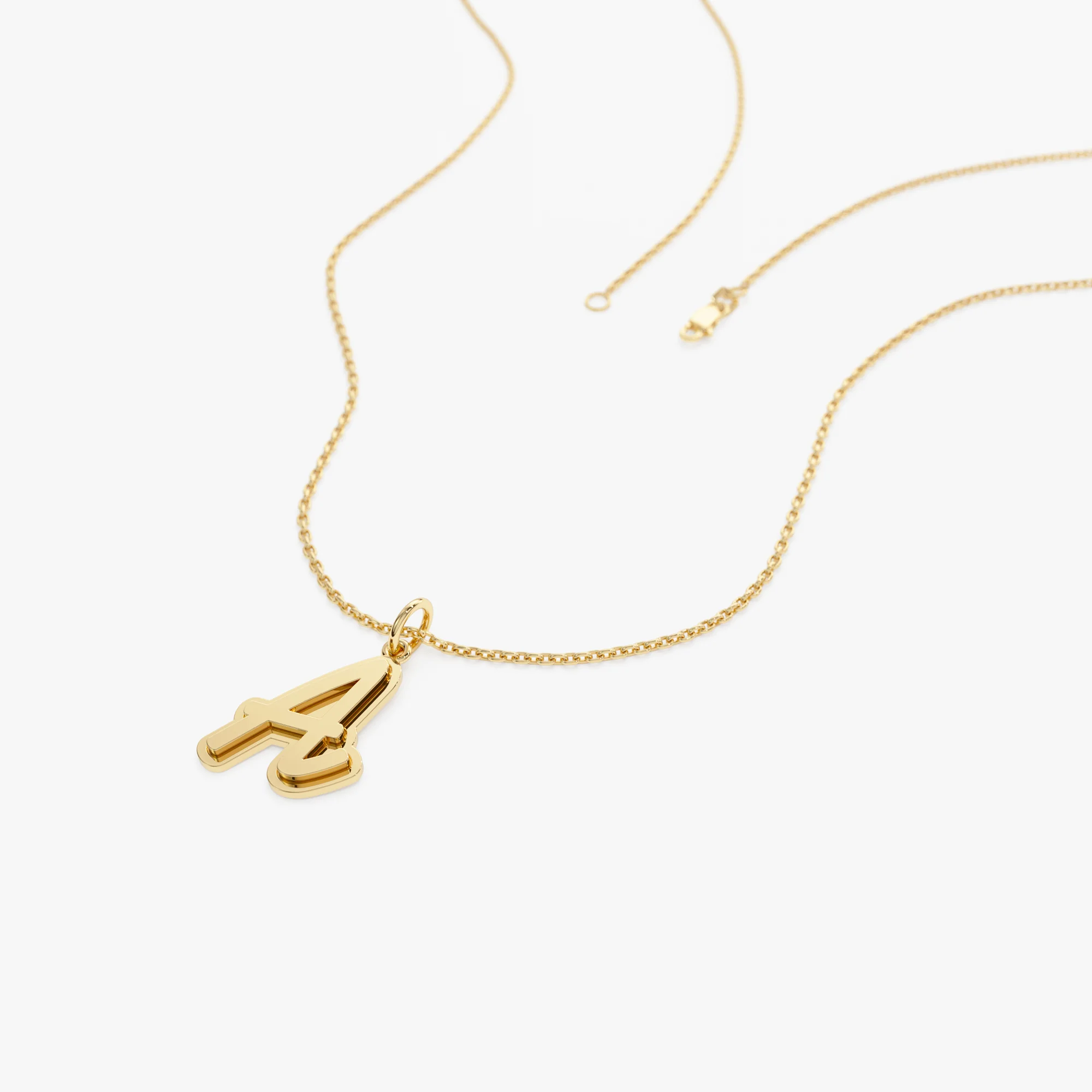 14K Solid Gold Script Font Initial Layered 3D Necklace - Image 7