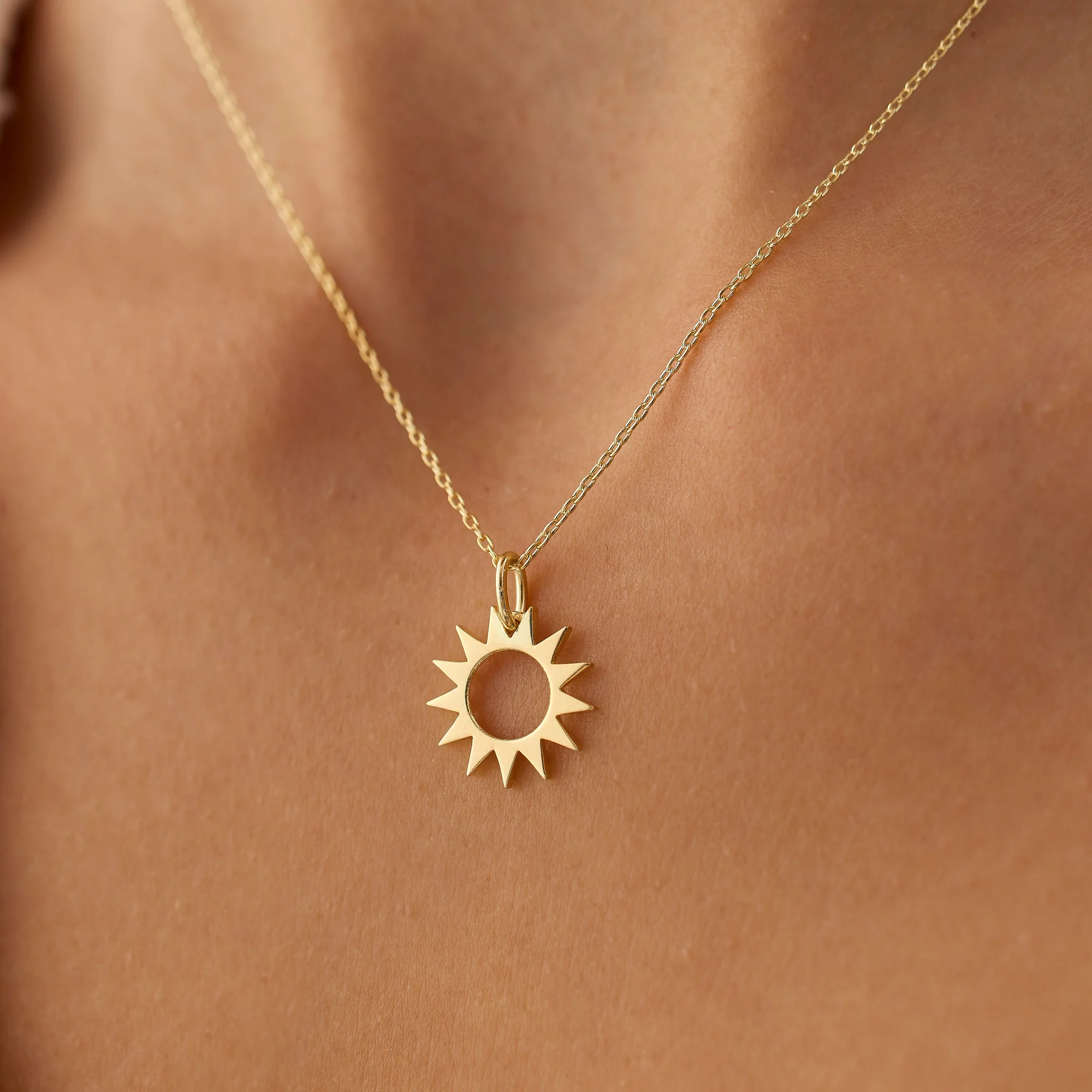 14k Solid Gold Sun Pendant Necklace - Image 2