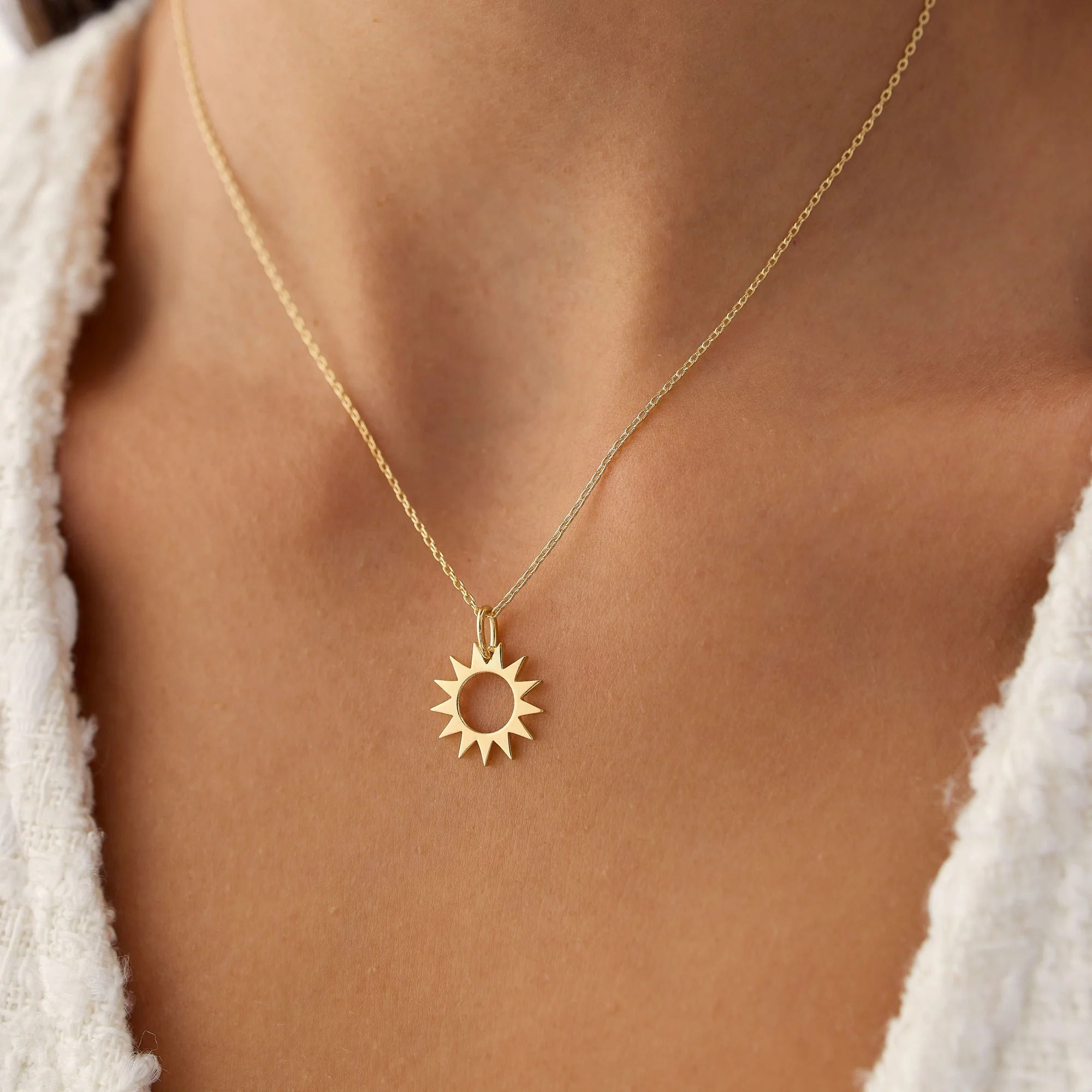 14k Solid Gold Sun Pendant Necklace - Image 3