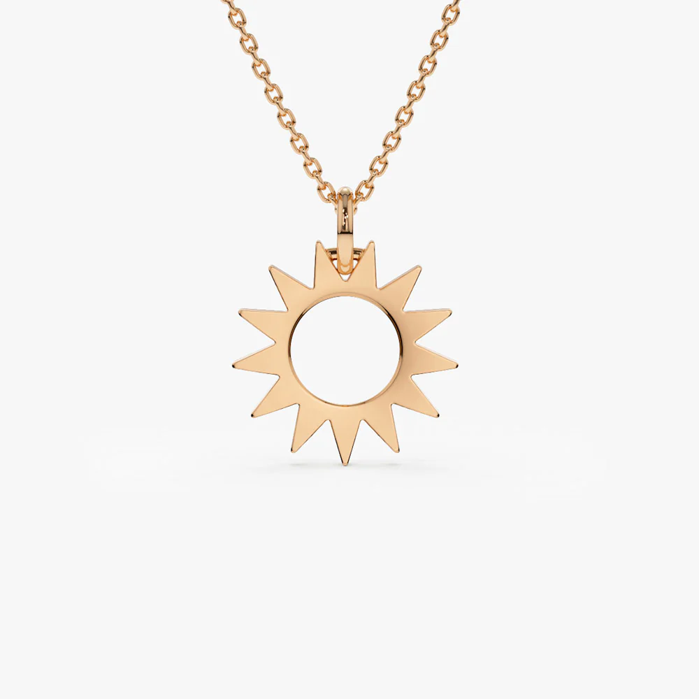 14k Solid Gold Sun Pendant Necklace - Image 5
