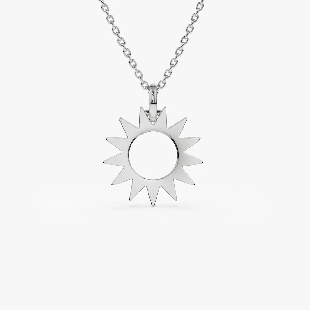 14k Solid Gold Sun Pendant Necklace - Image 6