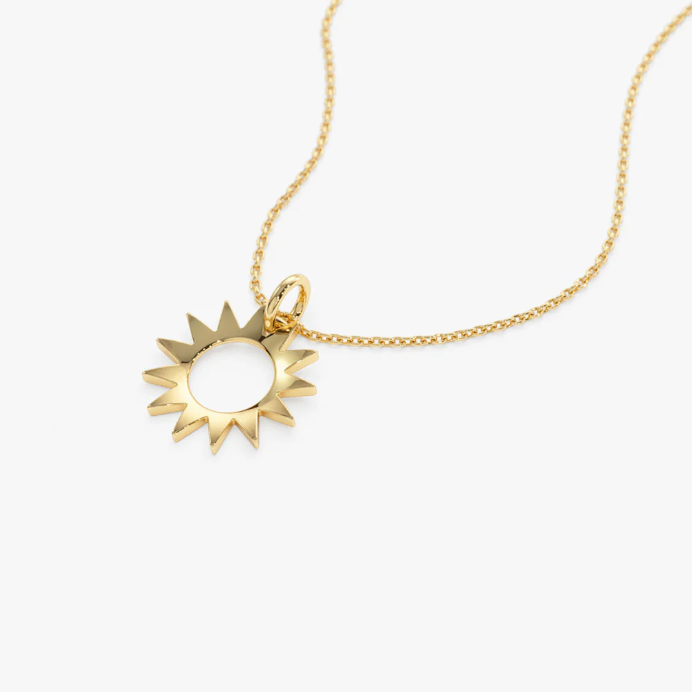 14k Solid Gold Sun Pendant Necklace - Image 7
