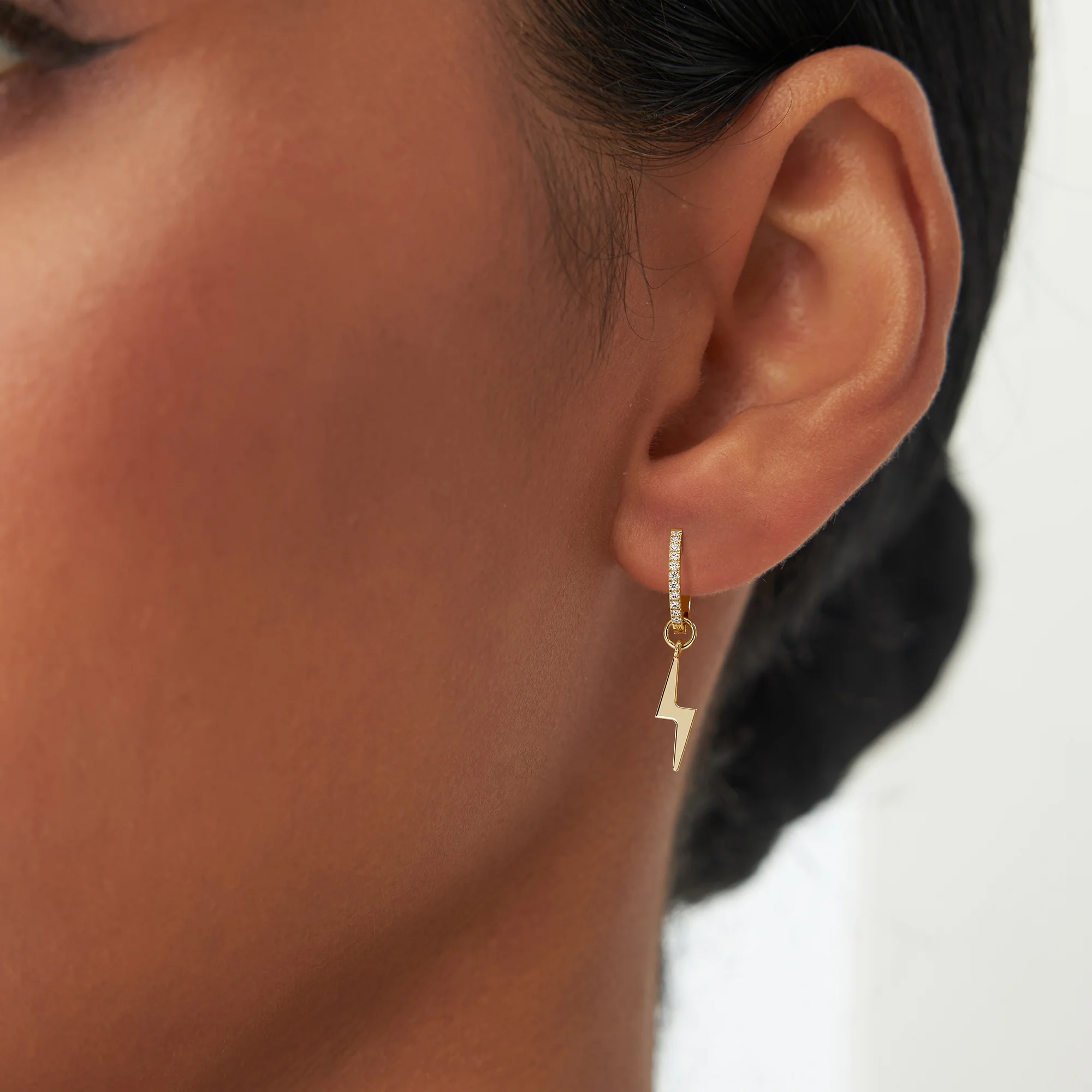 14k Solid Lightning Hoop Charm - Image 2