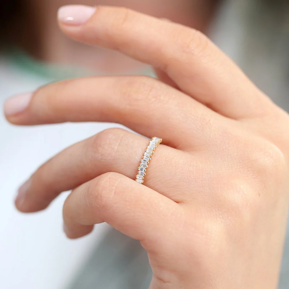 14K Gold Stackable Vertical Baguette Diamond Ring - Image 3
