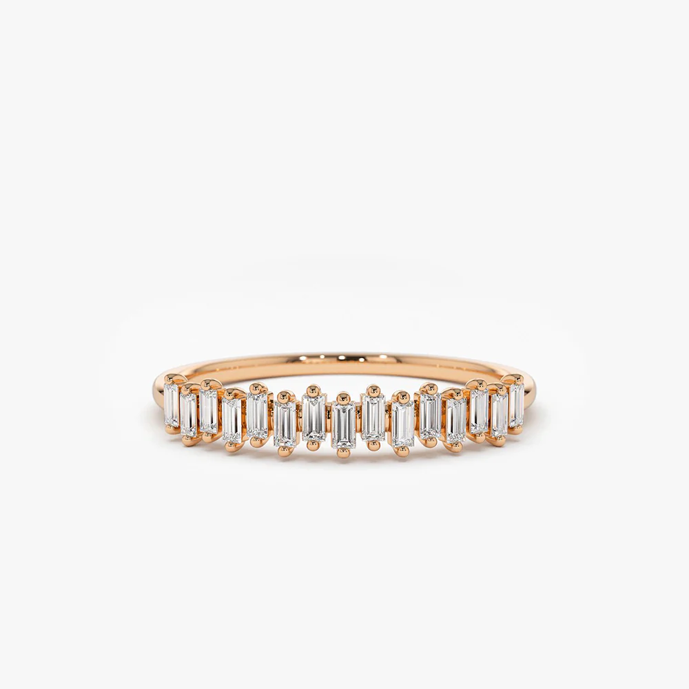 14K Gold Stackable Vertical Baguette Diamond Ring - Image 5