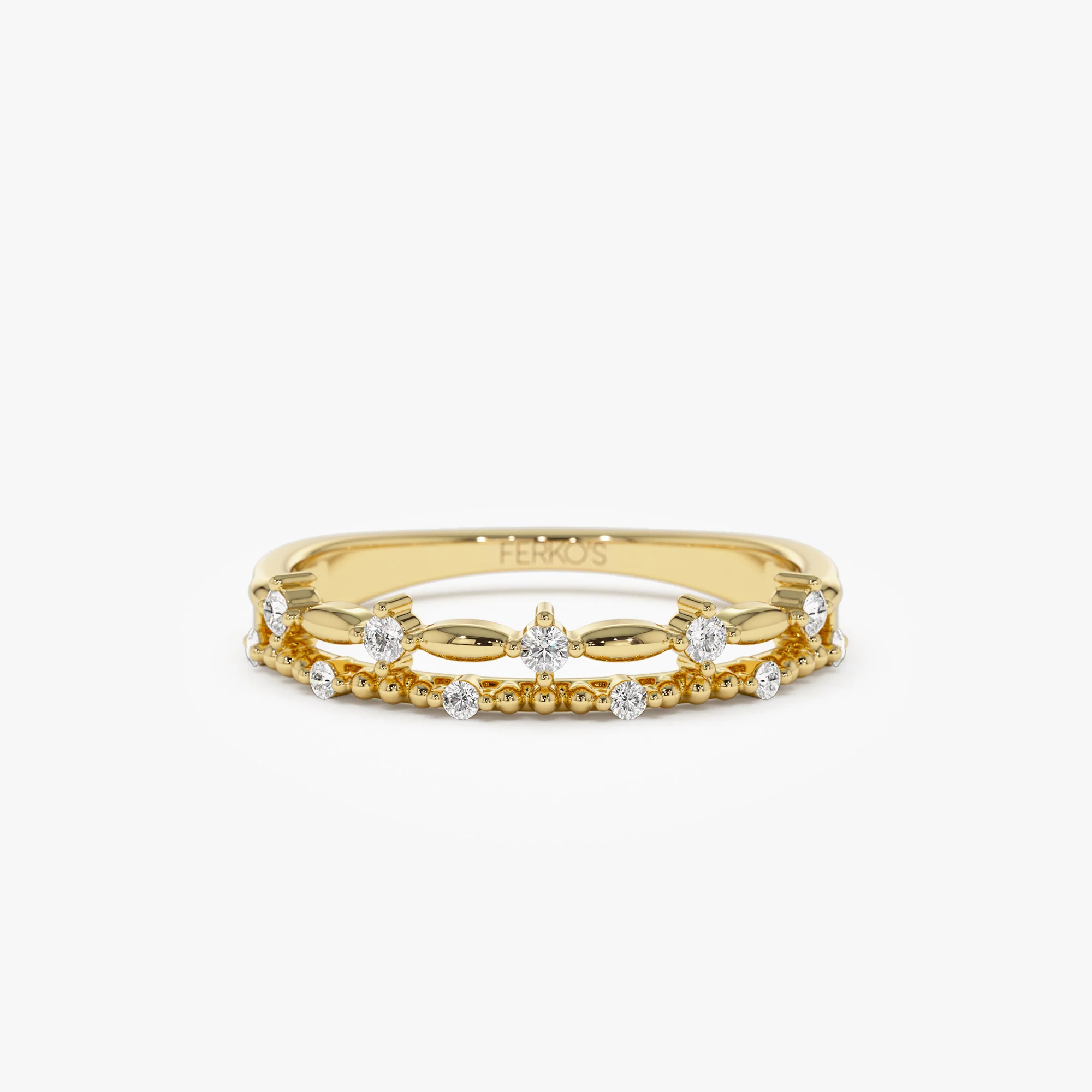 14k Stacked Double Band Diamond Ring