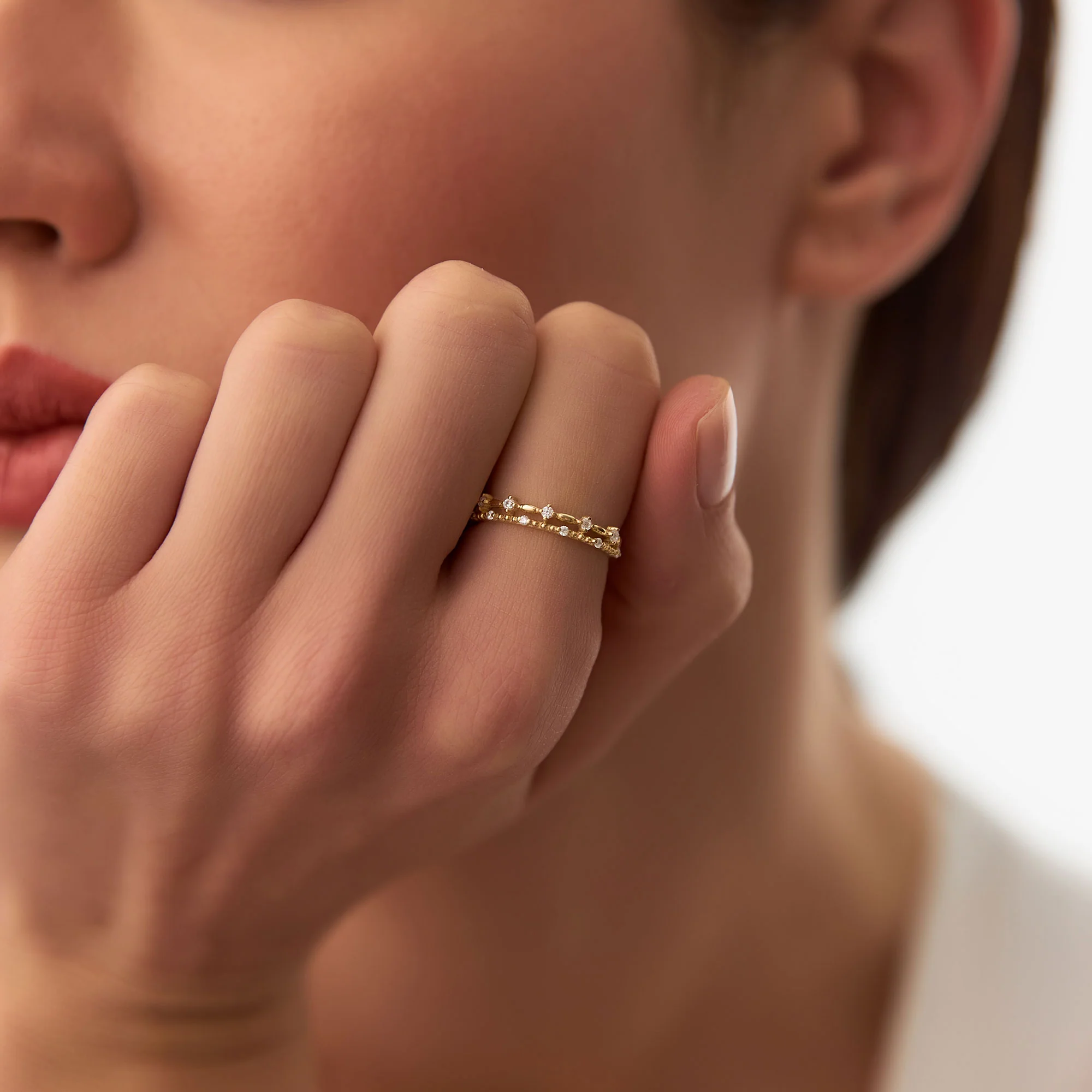 14k Stacked Double Band Diamond Ring - Image 3