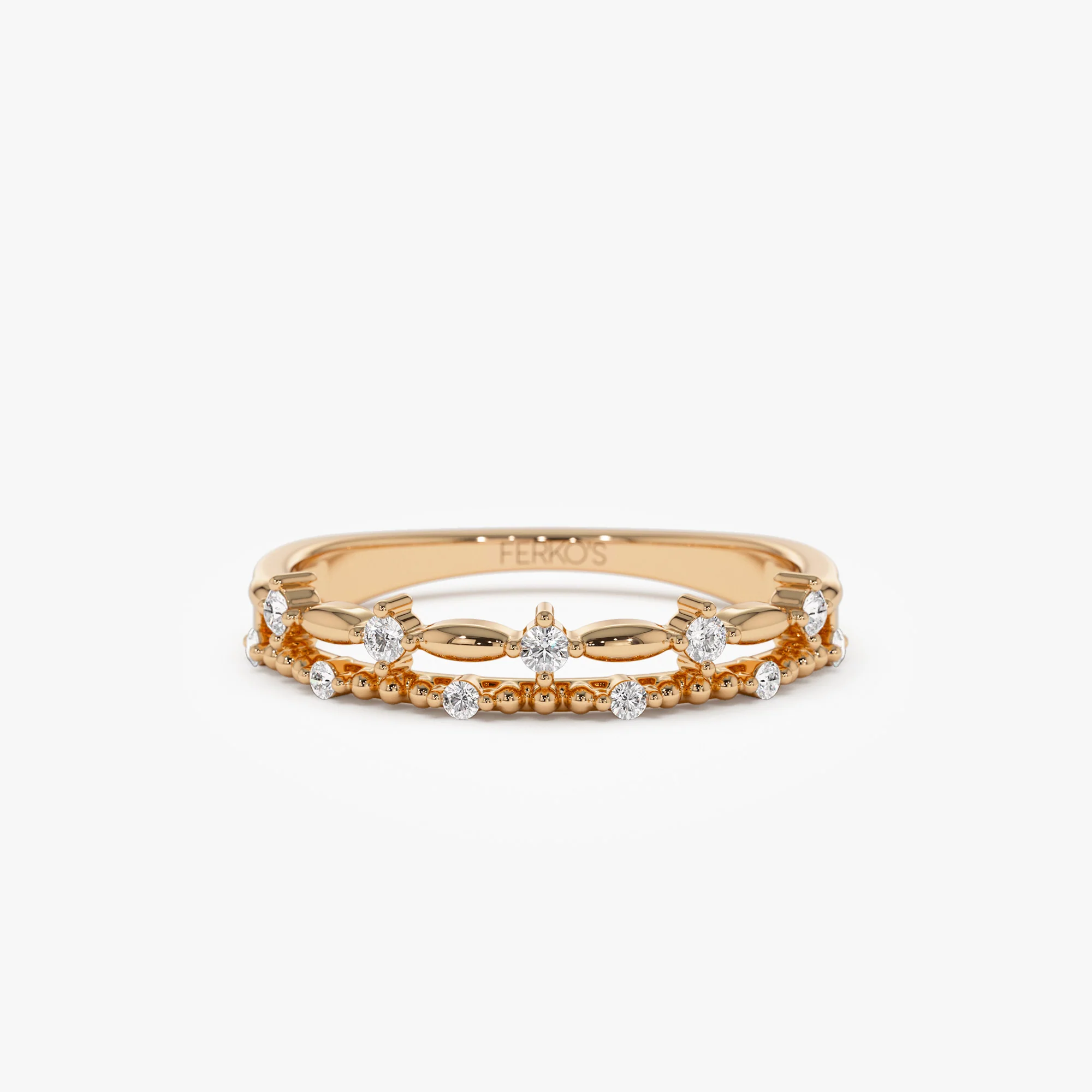 14k Stacked Double Band Diamond Ring - Image 4