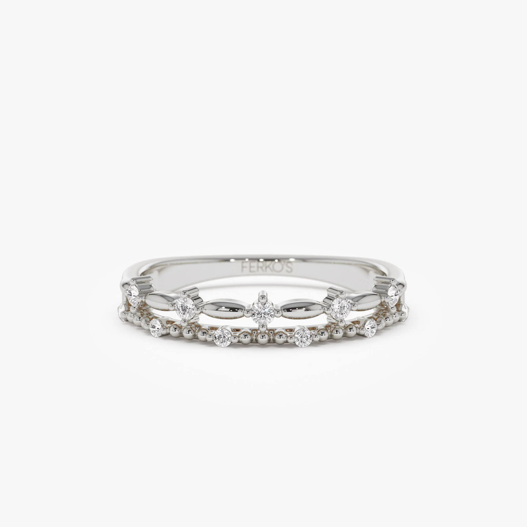 14k Stacked Double Band Diamond Ring - Image 5