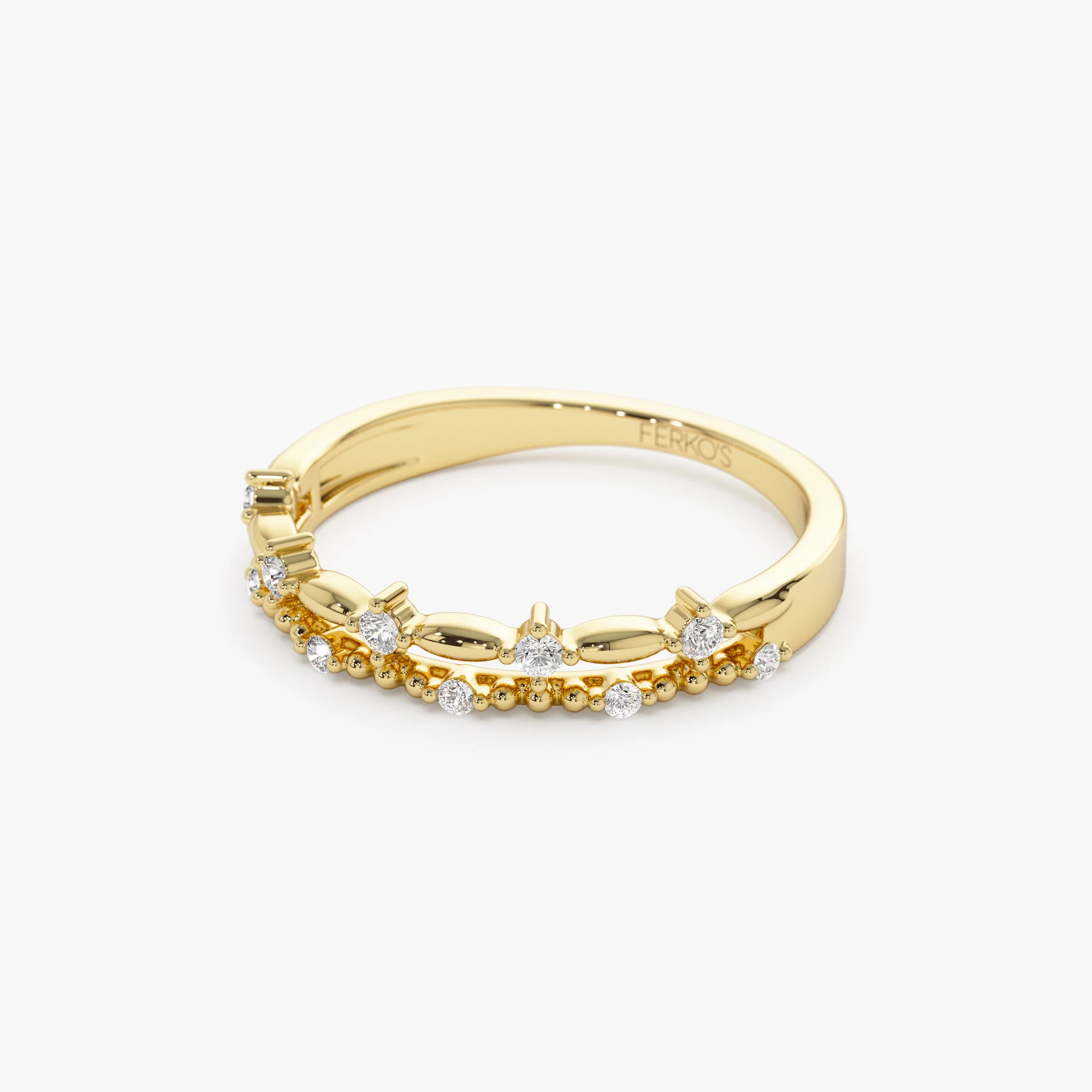14k Stacked Double Band Diamond Ring - Image 6