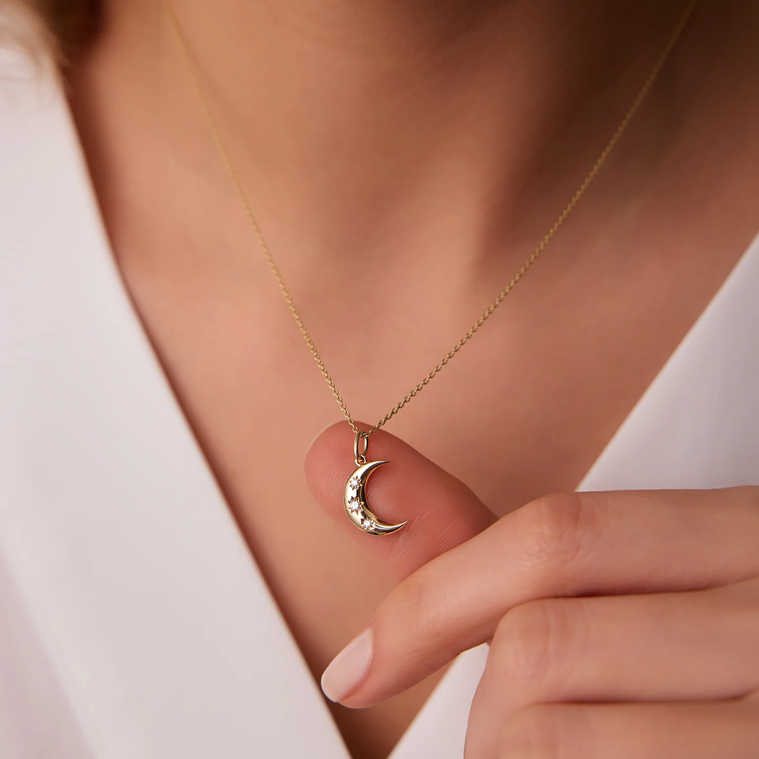 14k Star Setting Crescent Diamond Necklace - Image 3