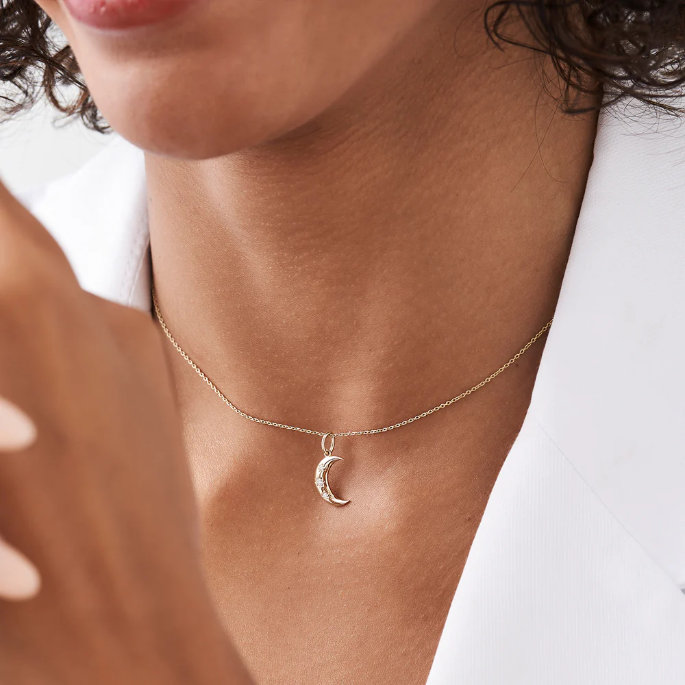 14k Star Setting Crescent Diamond Necklace - Image 4