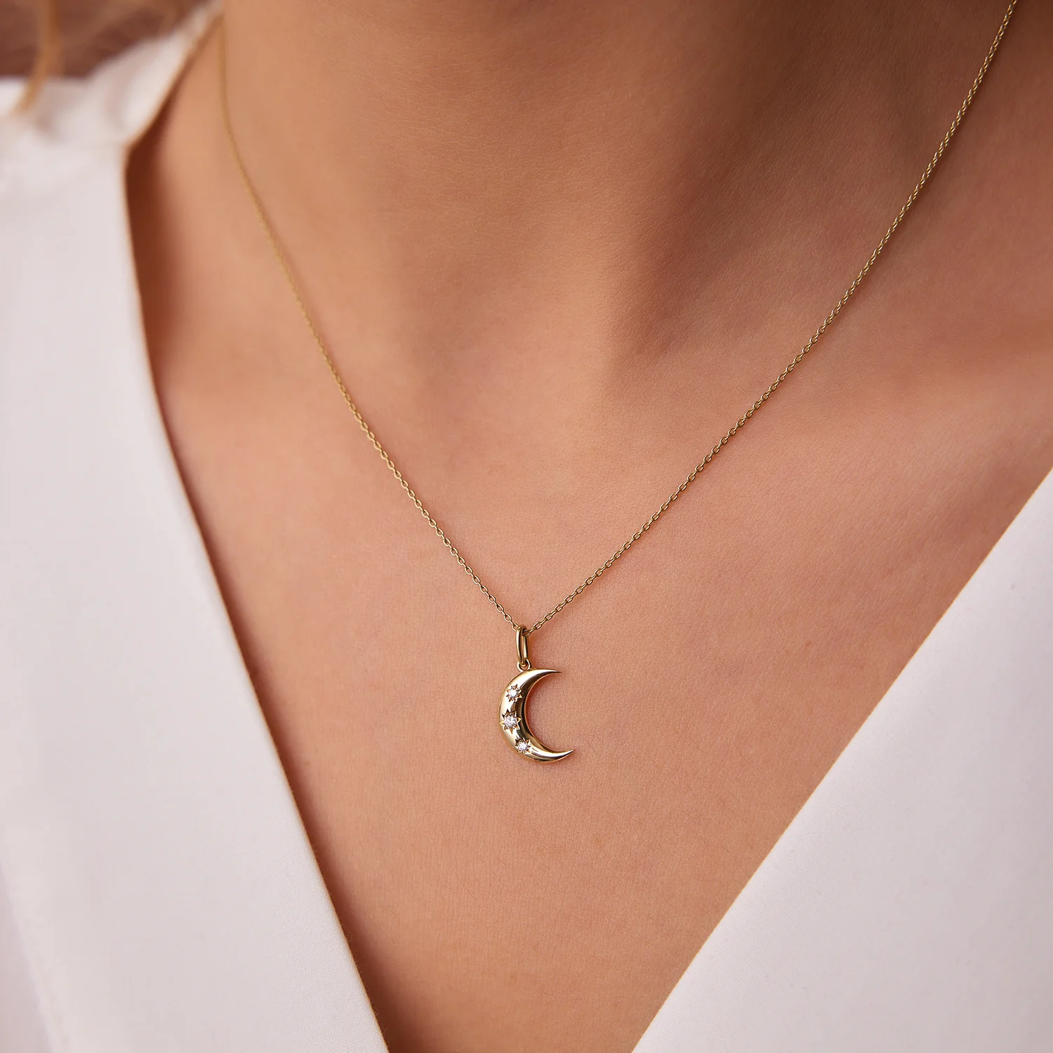 14k Star Setting Crescent Diamond Necklace - Image 5