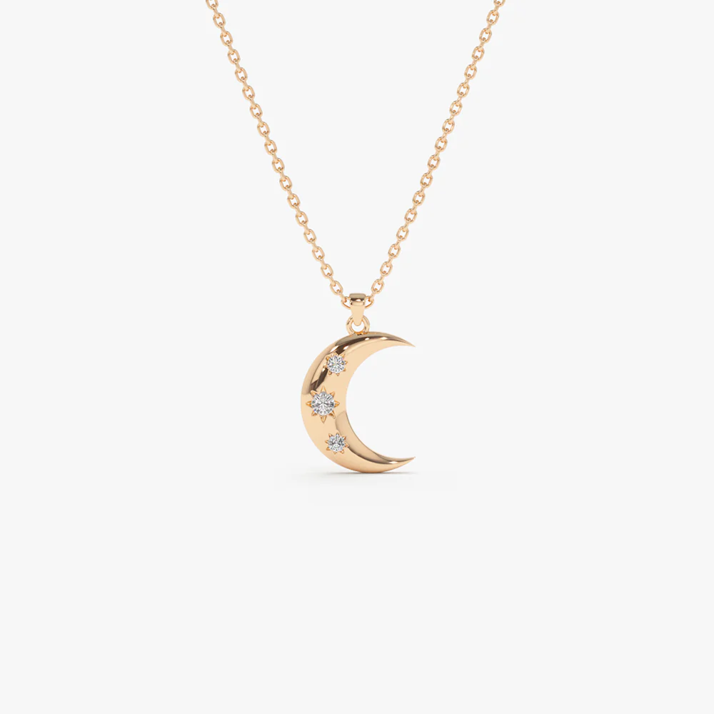 14k Star Setting Crescent Diamond Necklace - Image 6