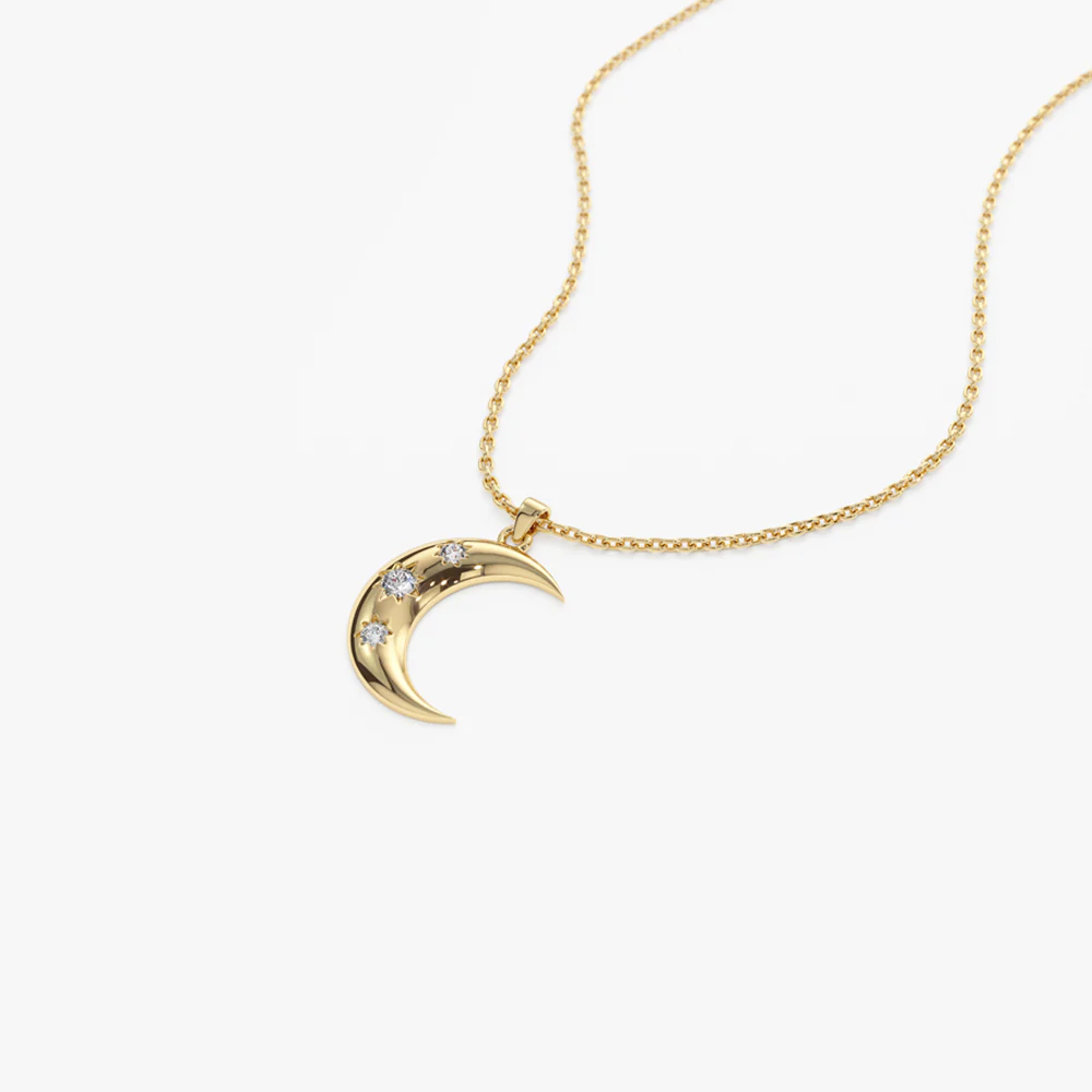 14k Star Setting Crescent Diamond Necklace - Image 7