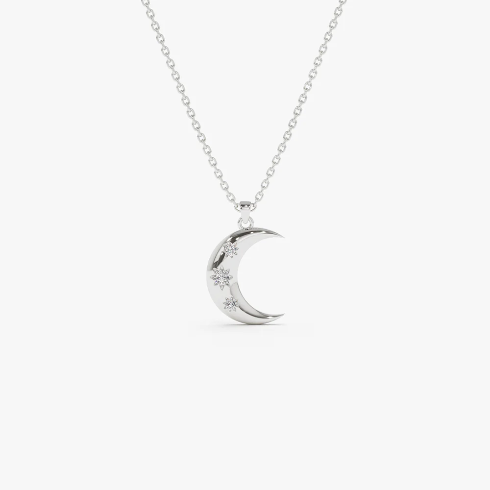 14k Star Setting Crescent Diamond Necklace - Image 8