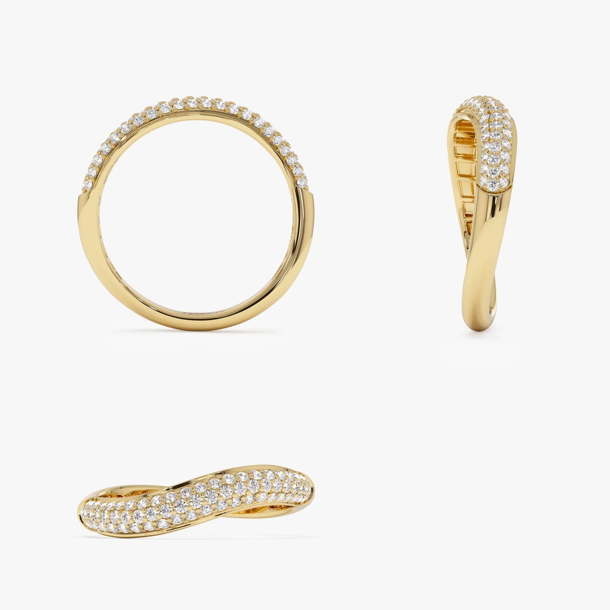 14k Three Row Diamond Pave Wave Ring - Image 10