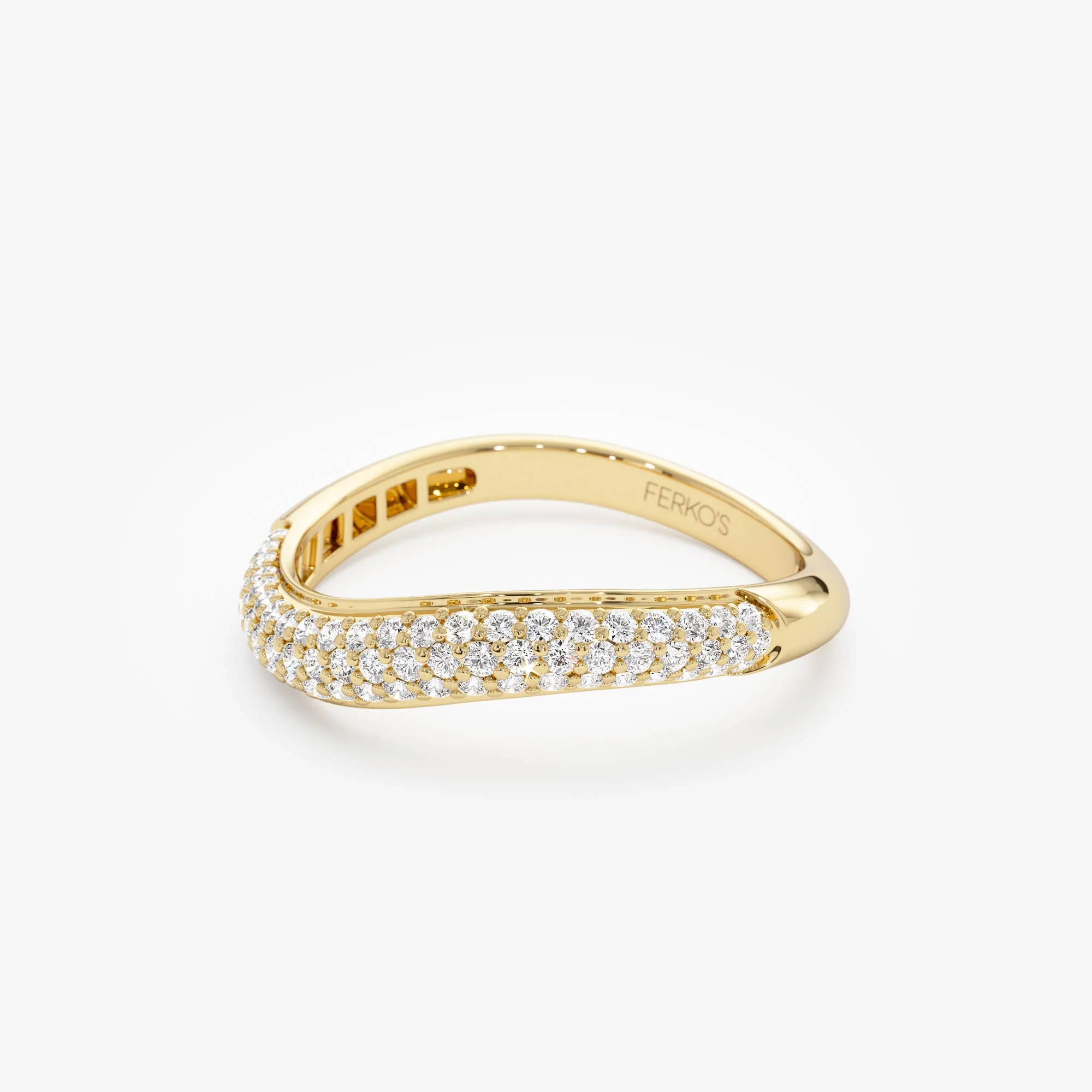 14k Three Row Diamond Pave Wave Ring - Image 7