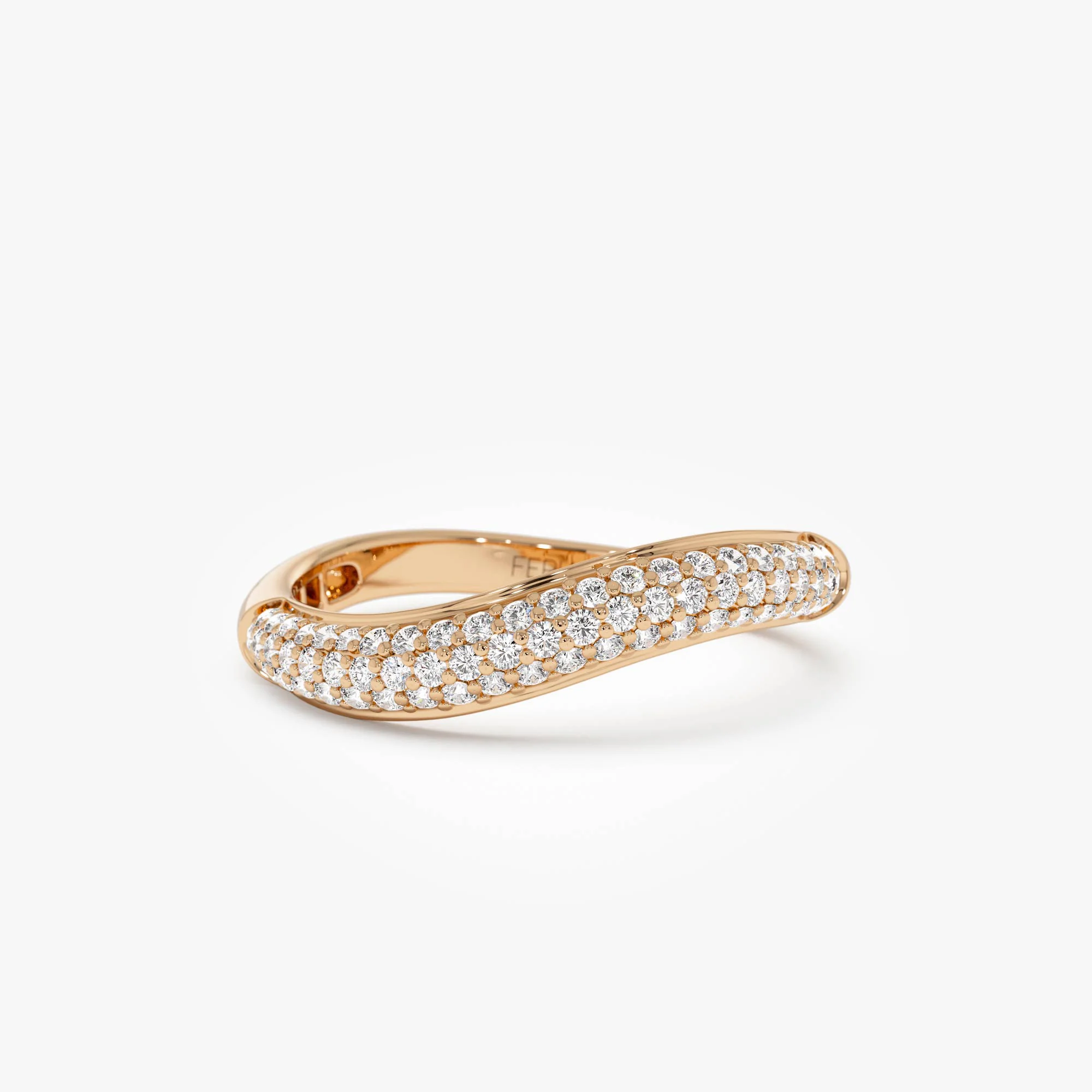14k Three Row Diamond Pave Wave Ring - Image 9