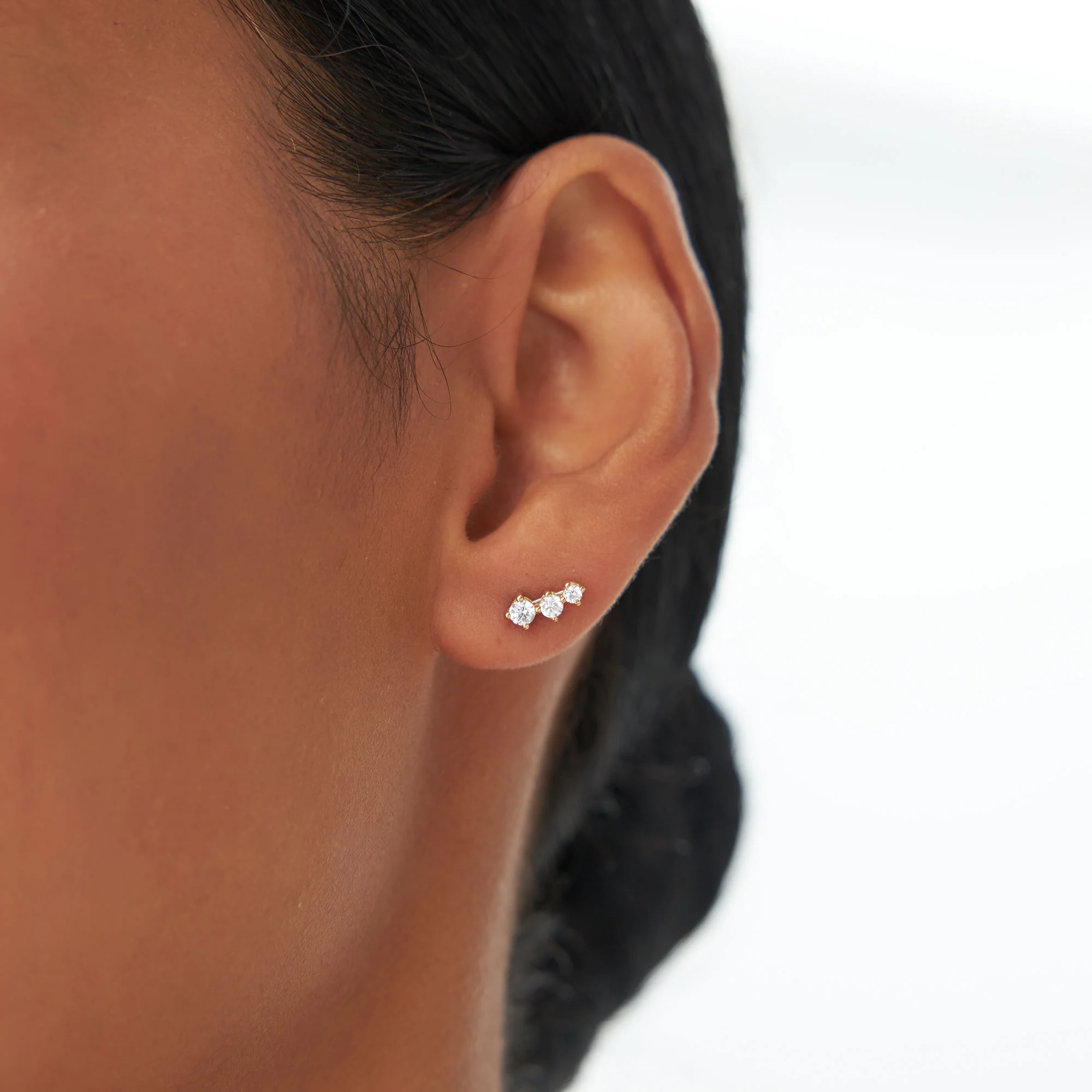 14k Three Stone Brilliant Diamond Studs 0.35 ctw - Image 2