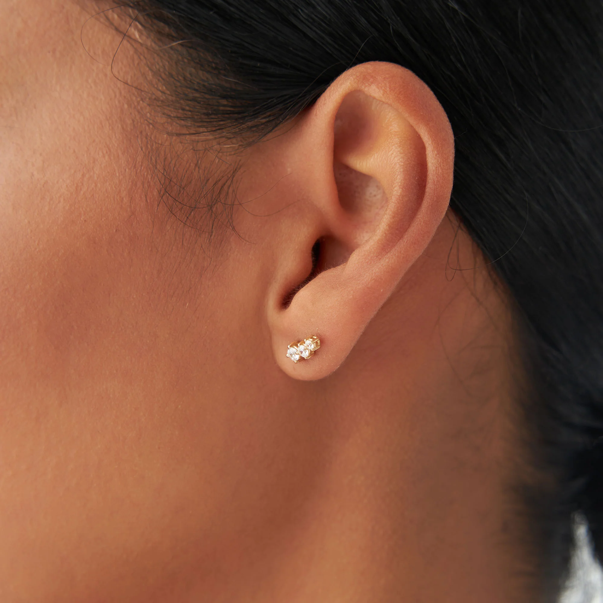 14k Three Stone Brilliant Diamond Studs 0.35 ctw - Image 3