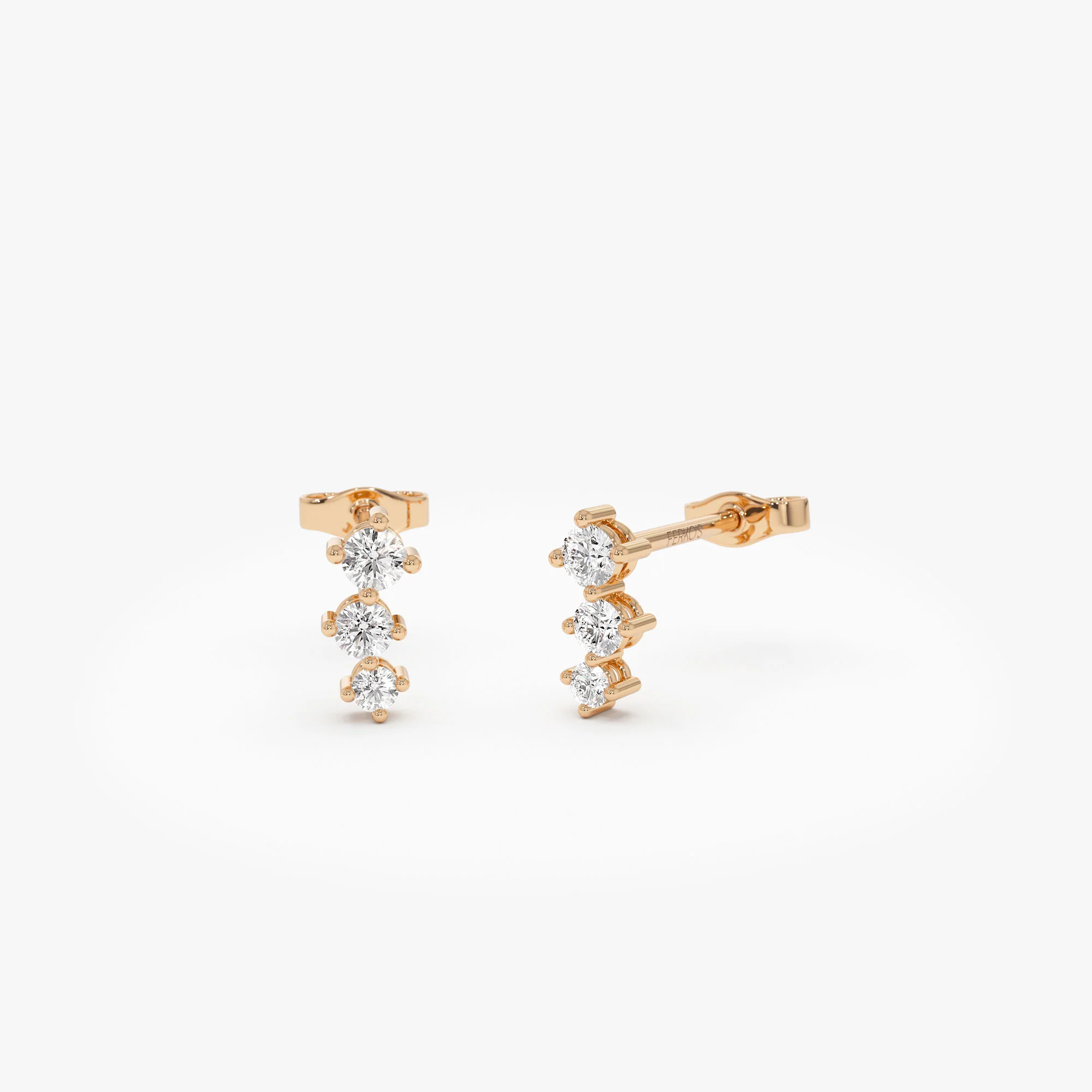 14k Three Stone Brilliant Diamond Studs 0.35 ctw - Image 5