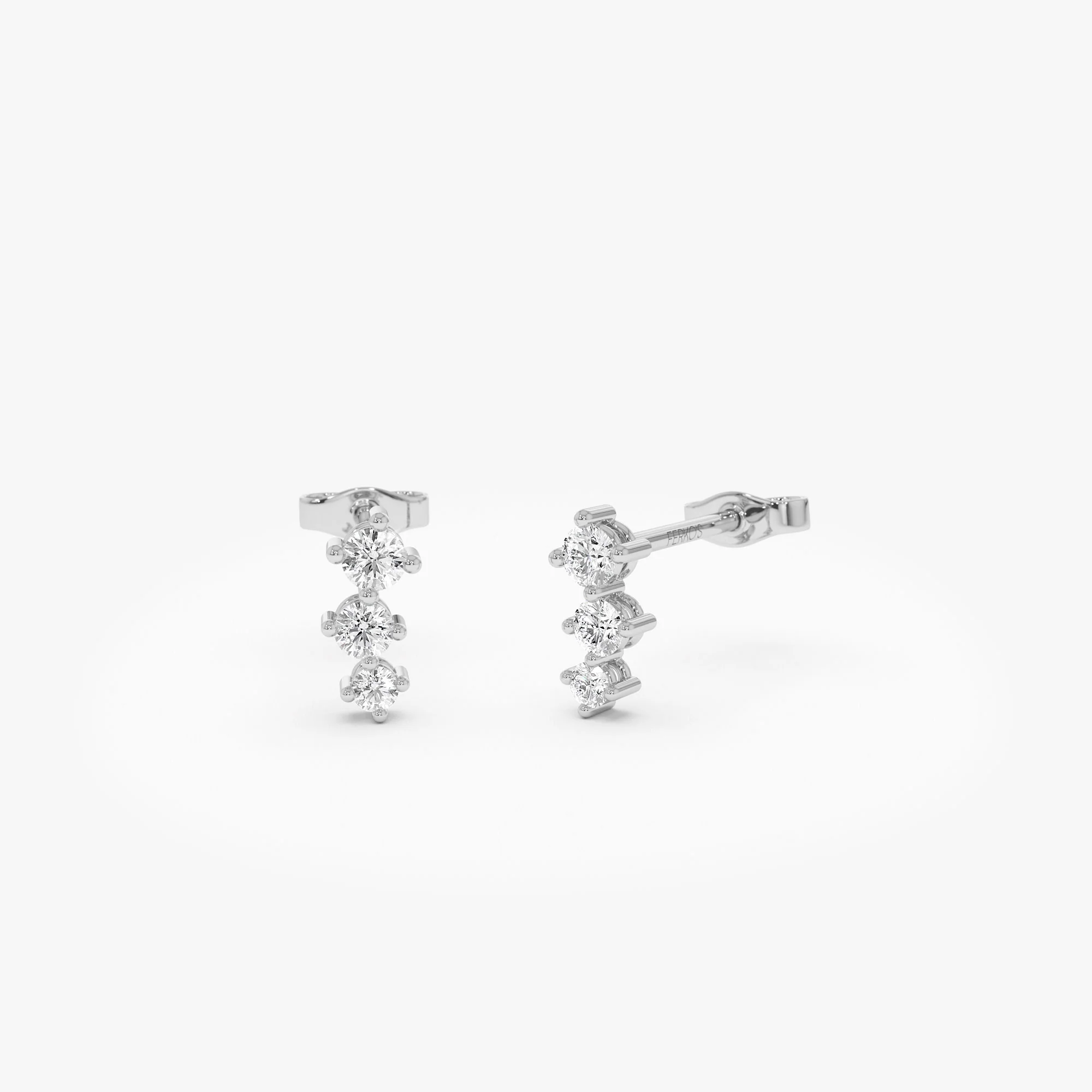 14k Three Stone Brilliant Diamond Studs 0.35 ctw - Image 6