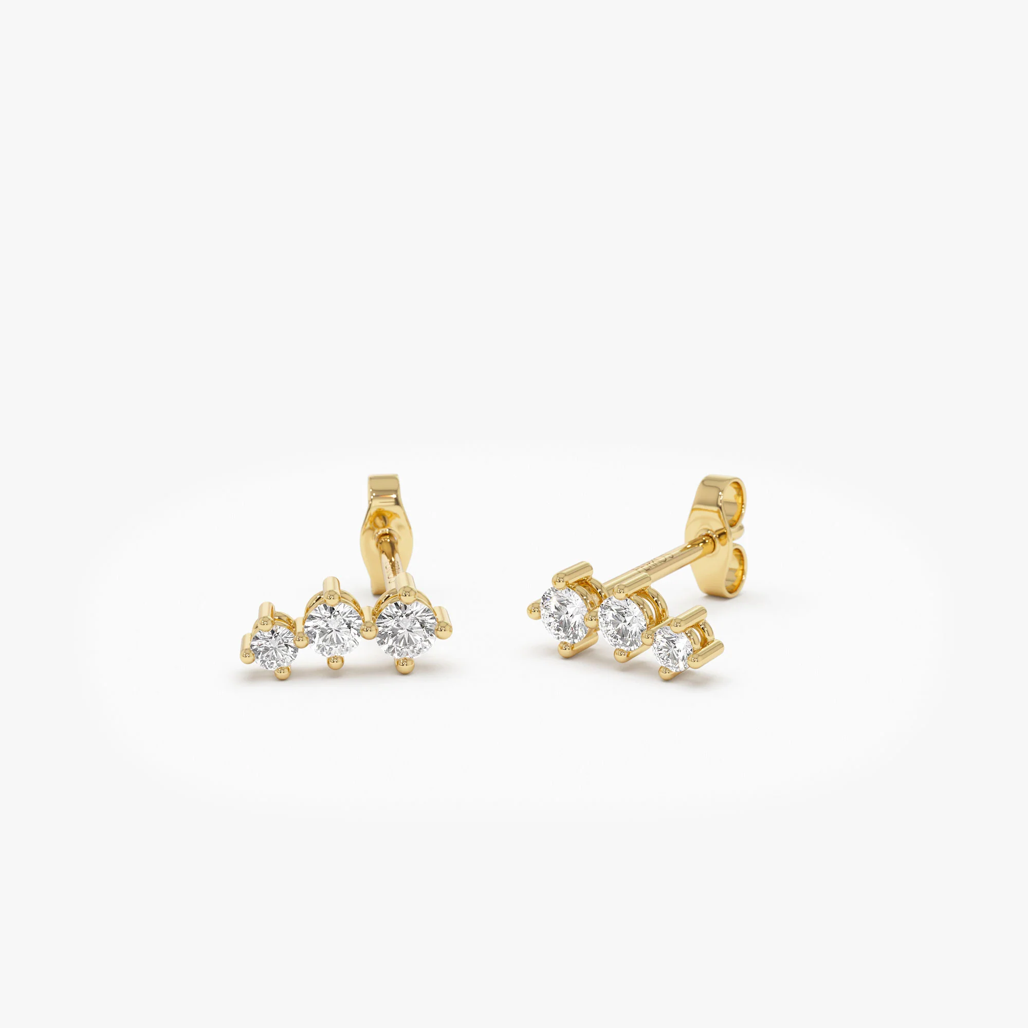 14k Three Stone Brilliant Diamond Studs 0.35 ctw - Image 7