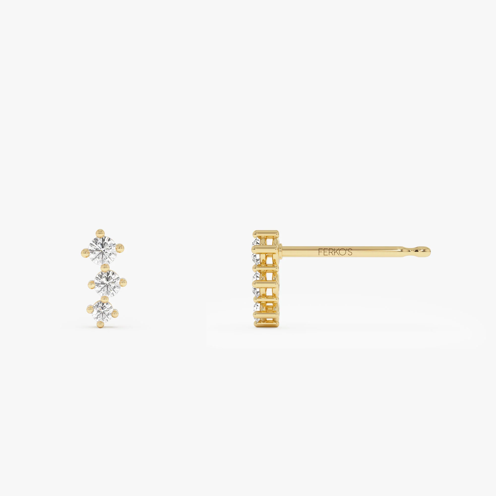 14k Three Stone Brilliant Diamond Studs 0.35 ctw - Image 8