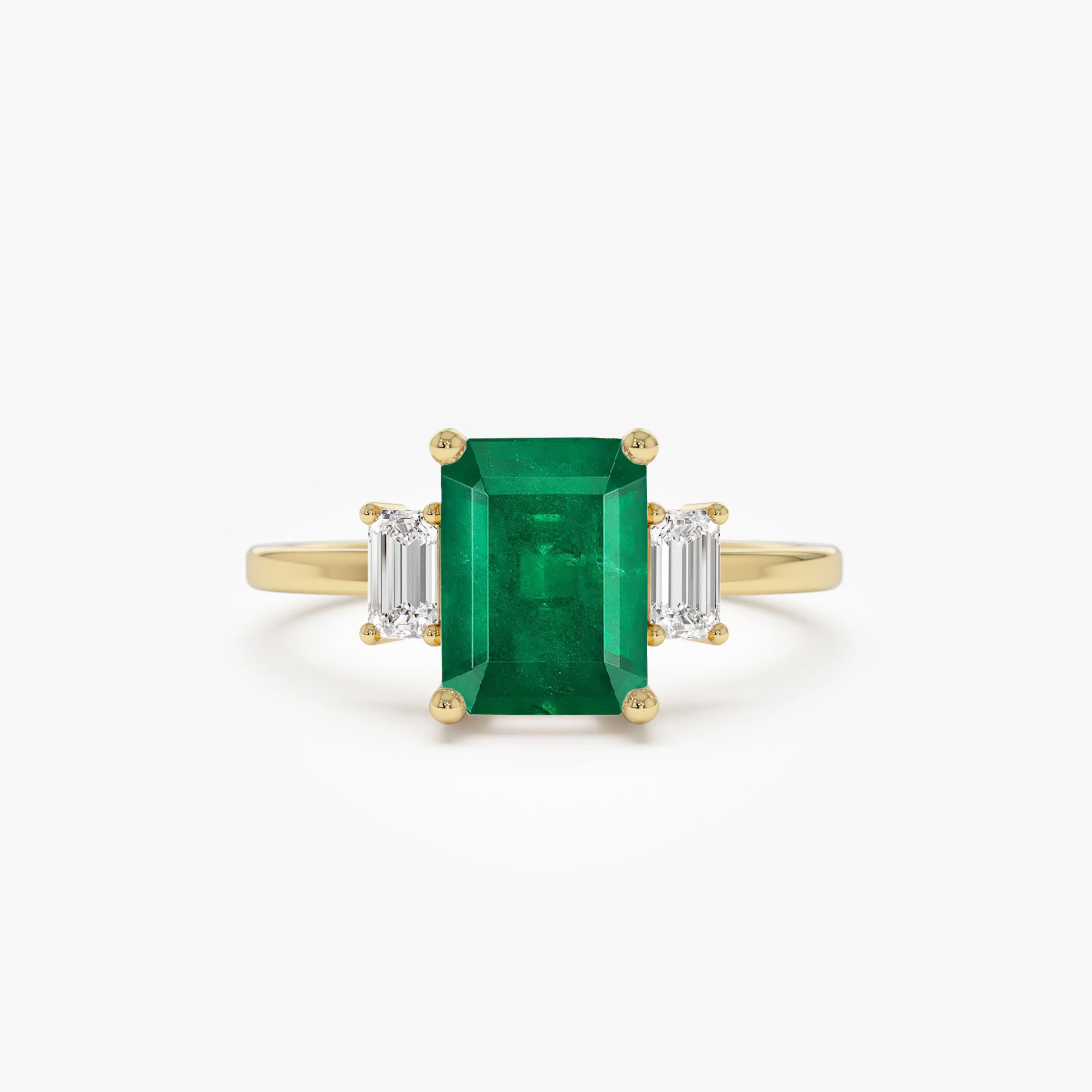 14k Three Stone Emerald Engagement Ring