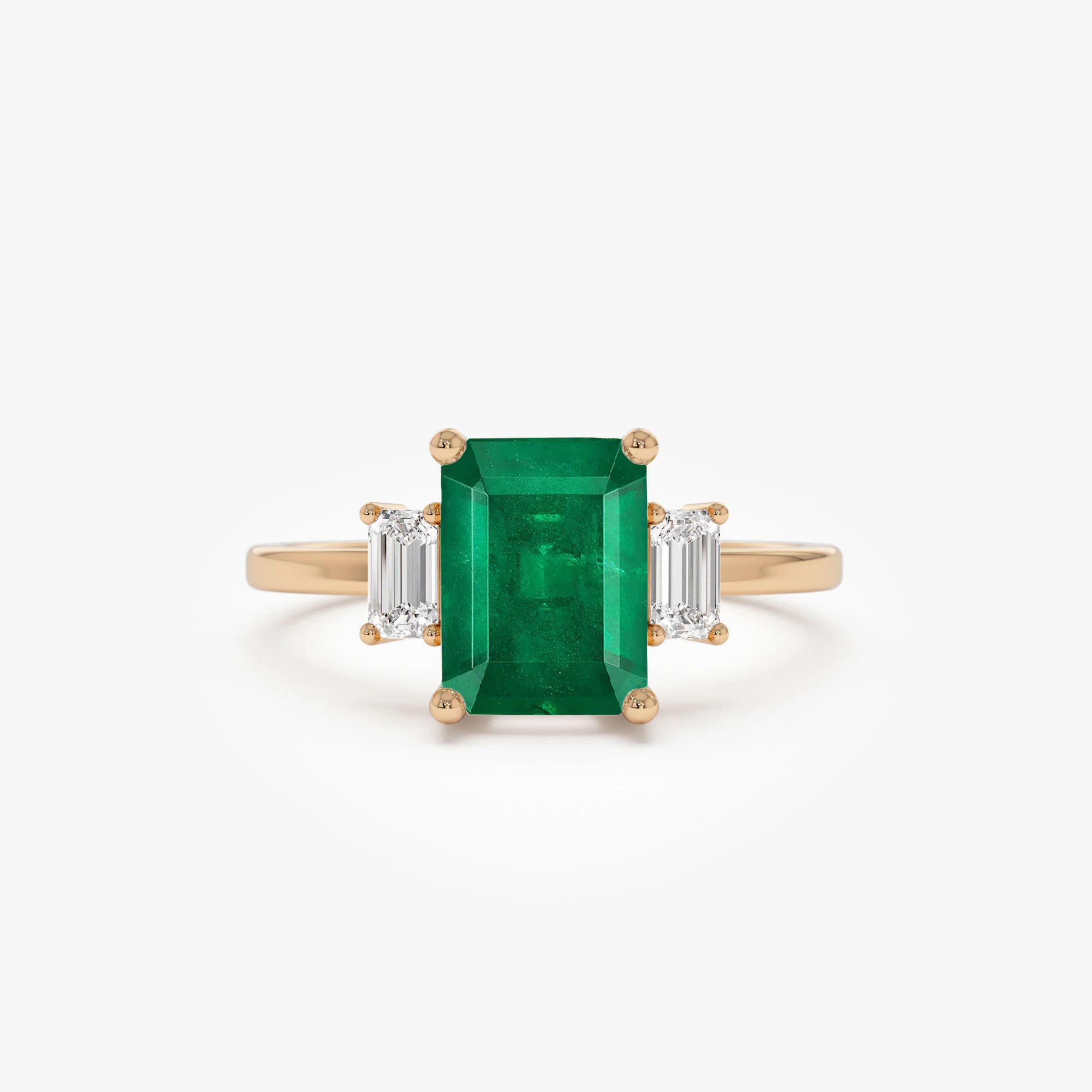 14k Three Stone Emerald Engagement Ring - Image 7