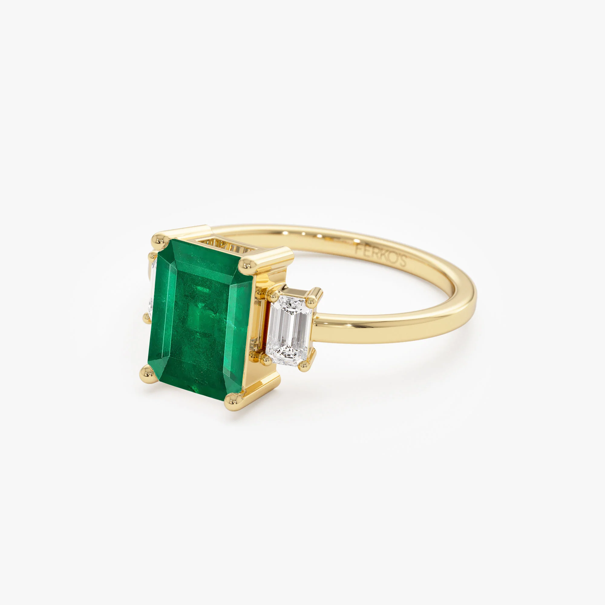 14k Three Stone Emerald Engagement Ring - Image 9
