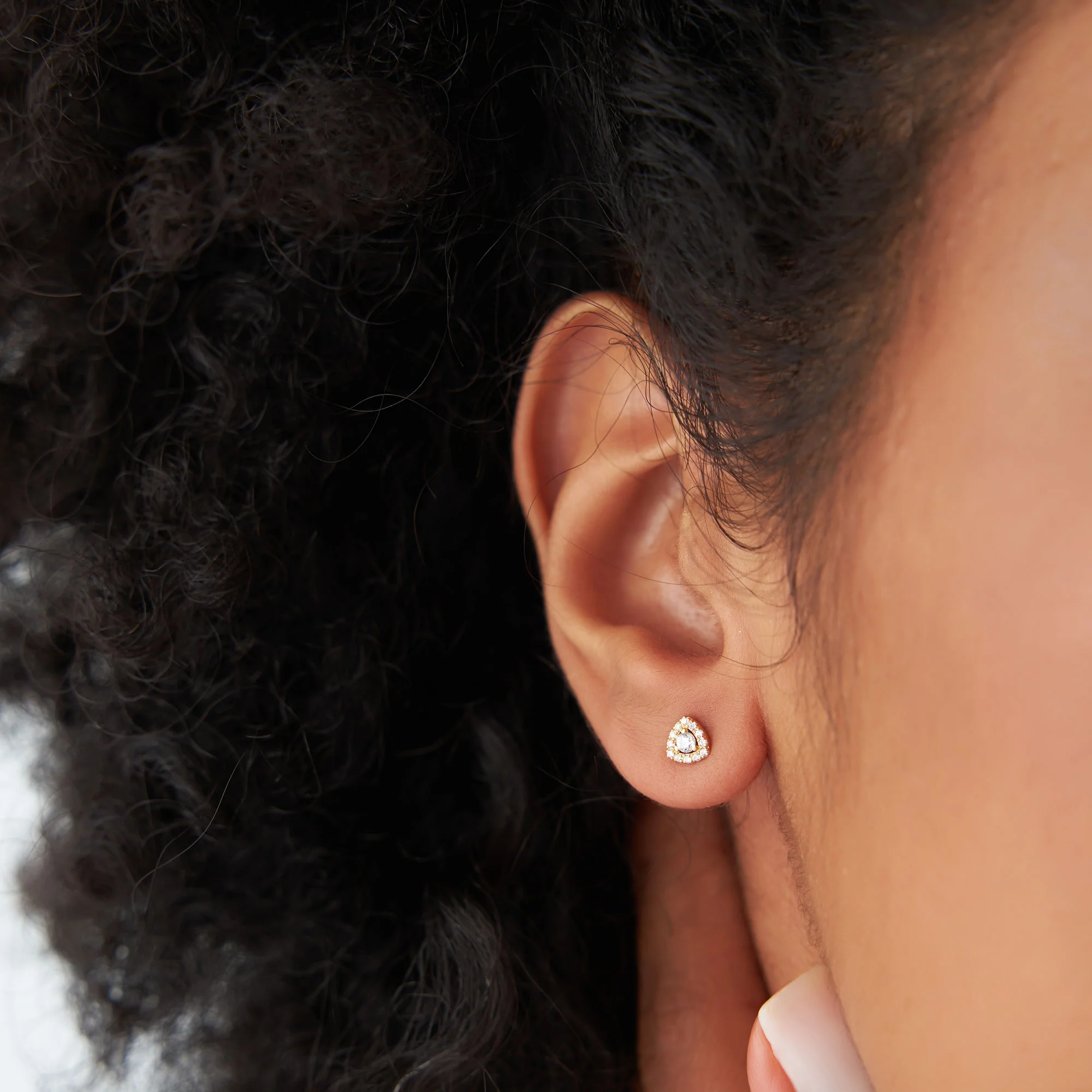 14k Triangle Halo Setting Diamond Studs - Image 2