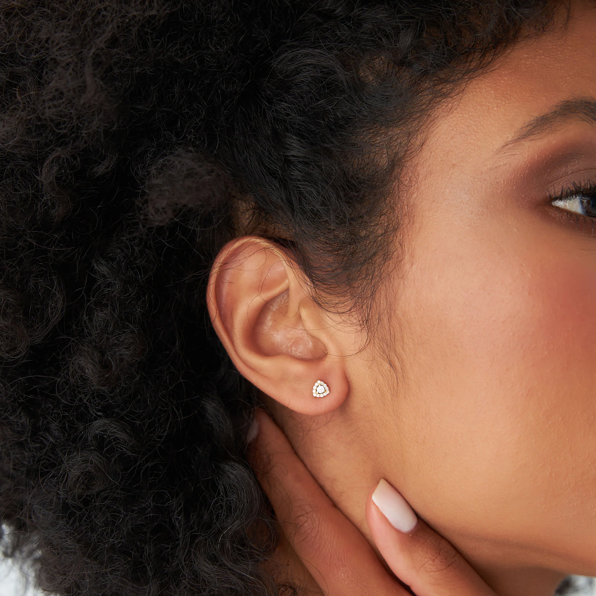 14k Triangle Halo Setting Diamond Studs - Image 3