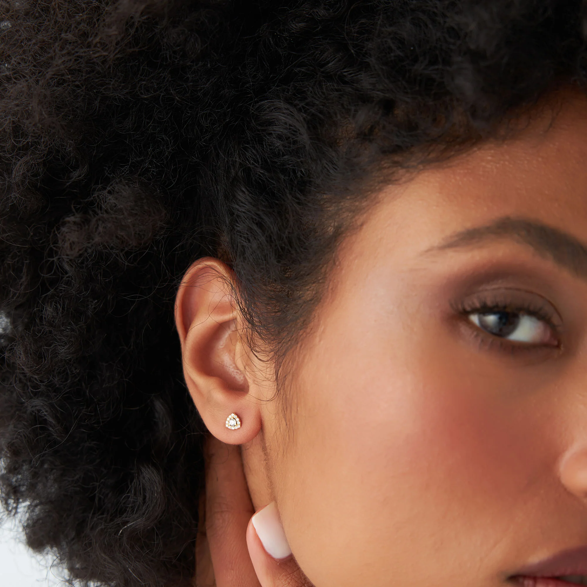 14k Triangle Halo Setting Diamond Studs - Image 4