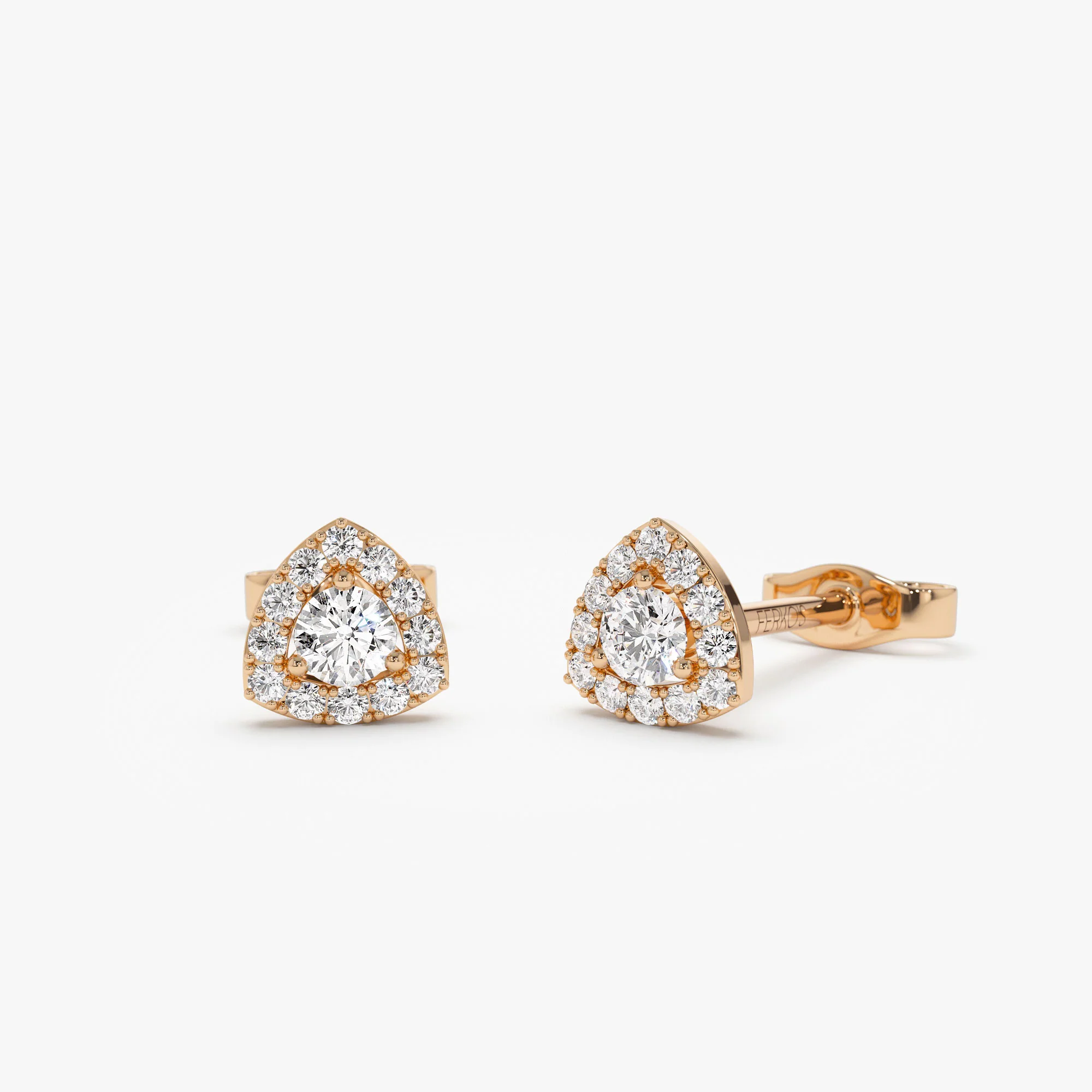 14k Triangle Halo Setting Diamond Studs - Image 5