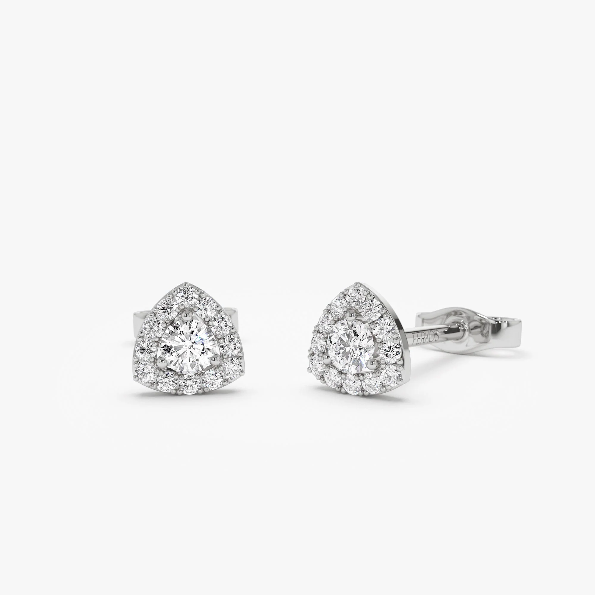 14k Triangle Halo Setting Diamond Studs - Image 6